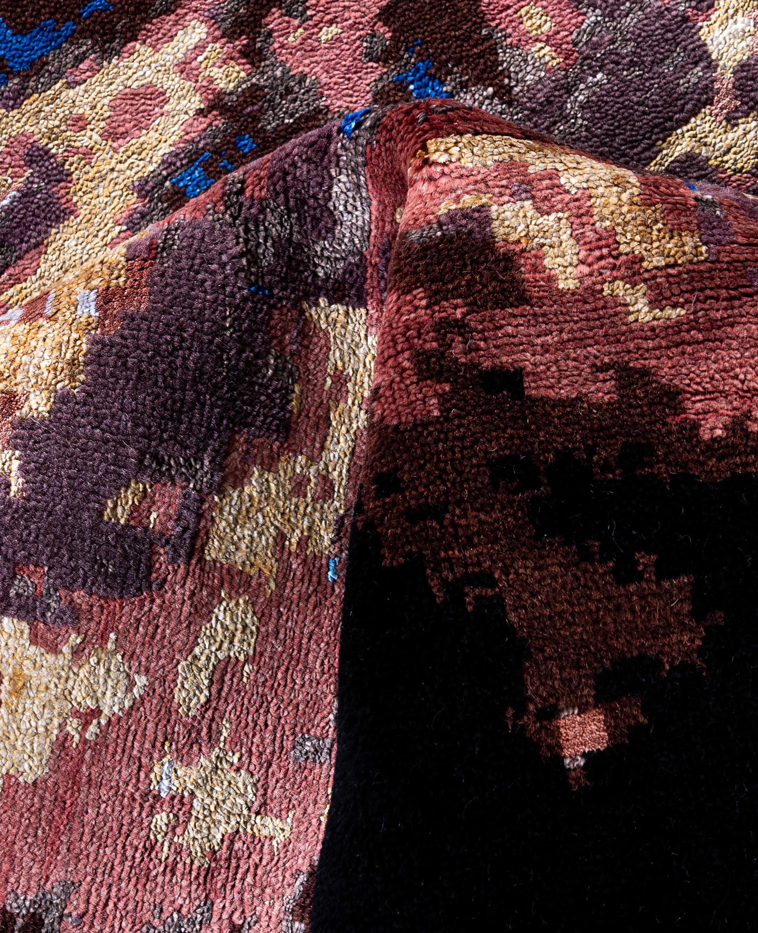 Traditional Abstract Wool, Silk Hand Knotted Black Area Rug 9' 2