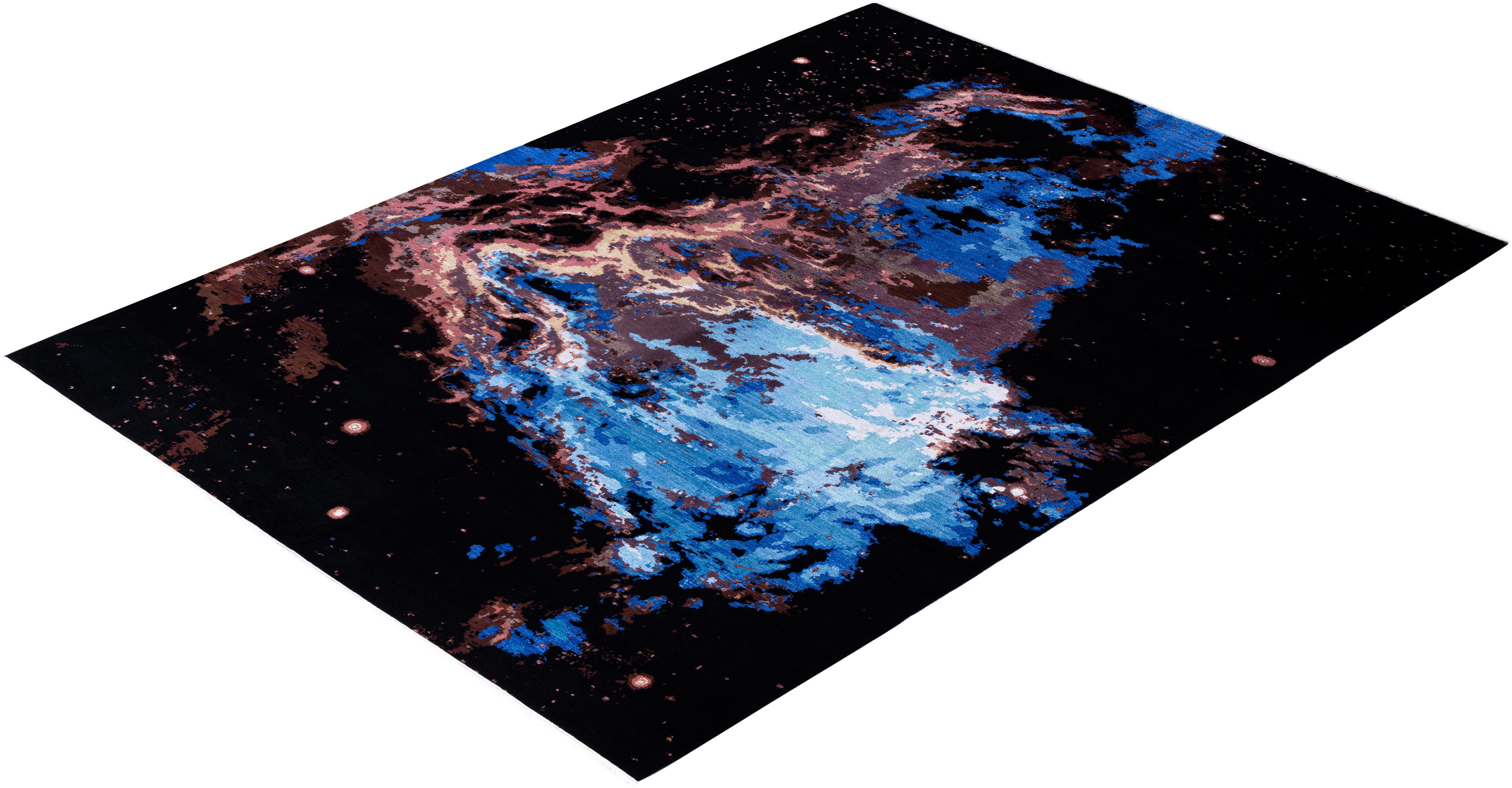 Traditional Abstract Wool, Silk Hand Knotted Black Area Rug 9' 2