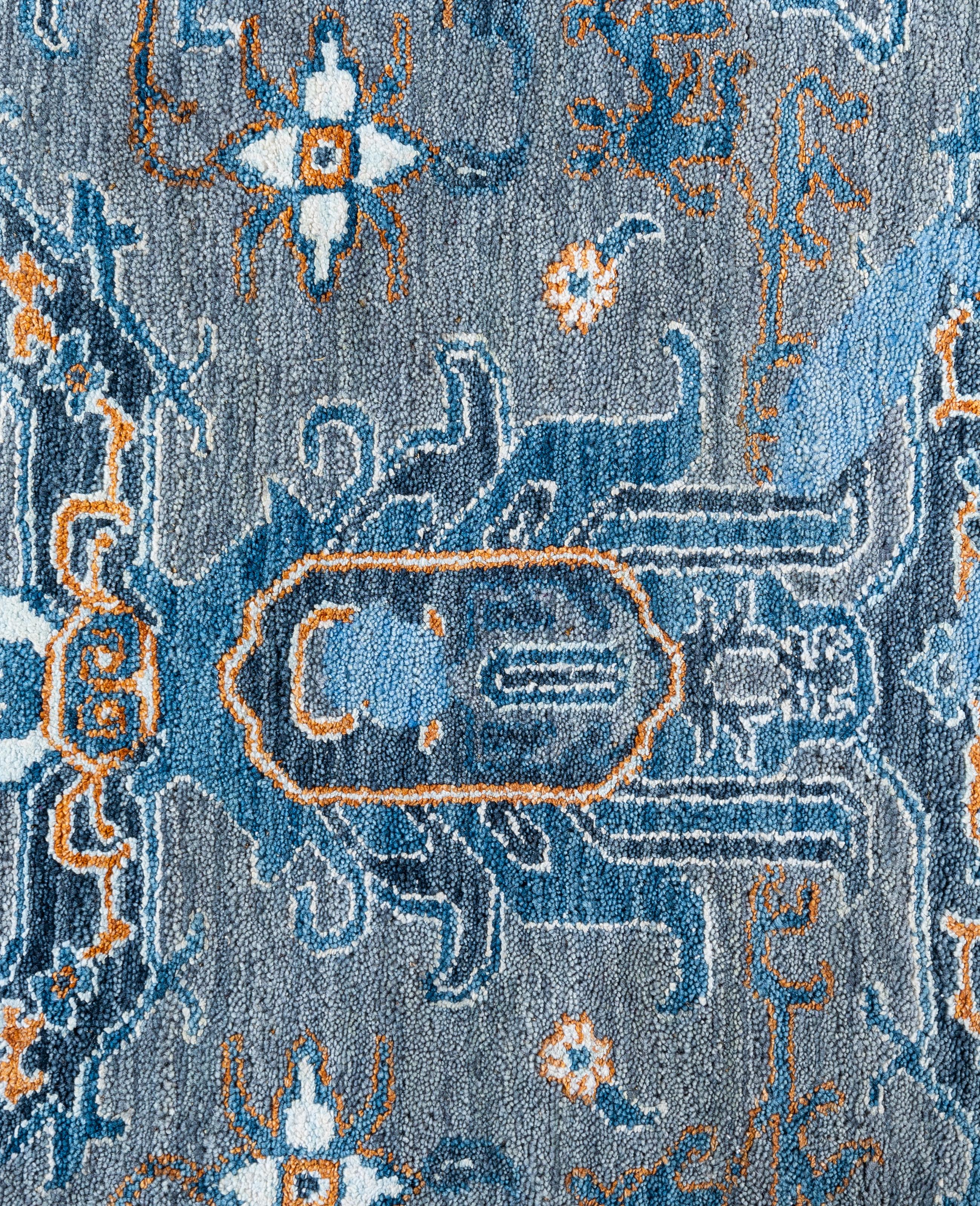 Indiano Traditional Abstract Wool, Silk Hand Knotted Blue Area Rugs 8' 2