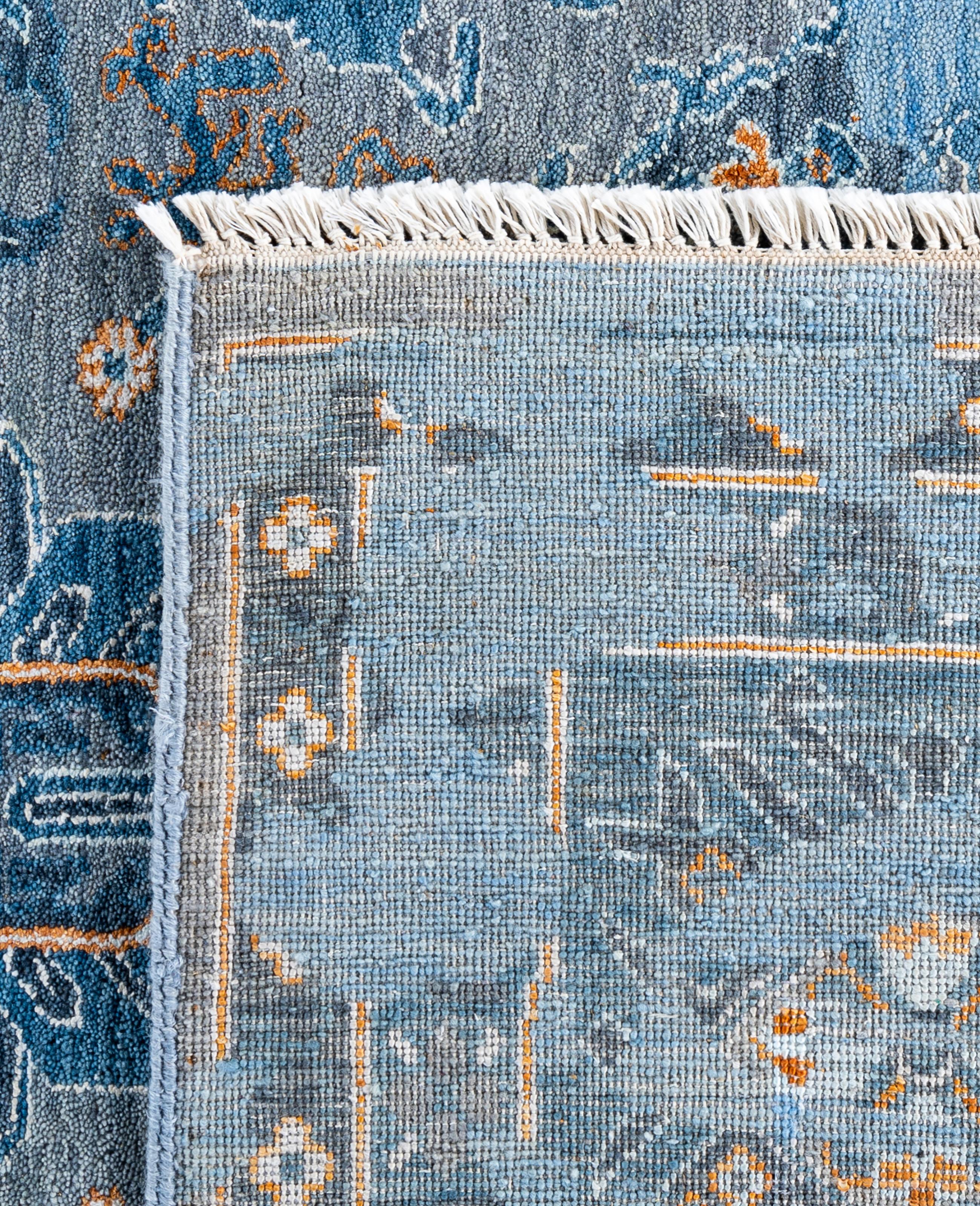 Traditional Abstract Wool, Silk Hand Knotted Blue Area Rugs 8' 2