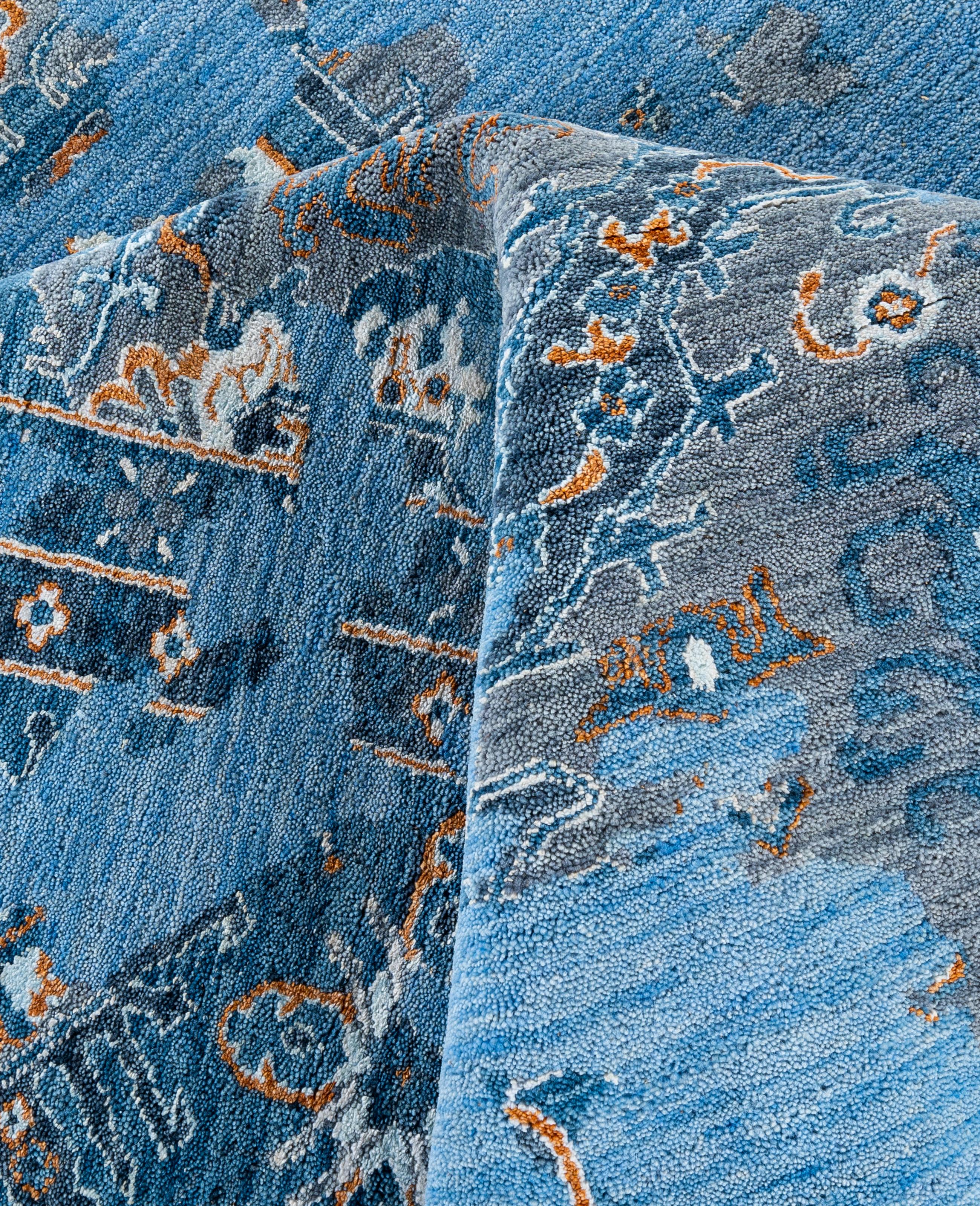 Lana Traditional Abstract Wool, Silk Hand Knotted Blue Area Rugs 8' 2