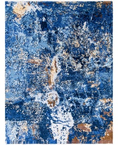 Traditional Abstract Wool, Silk Hand Knotted Blue Area Rug 9
 0" x 12
 0"