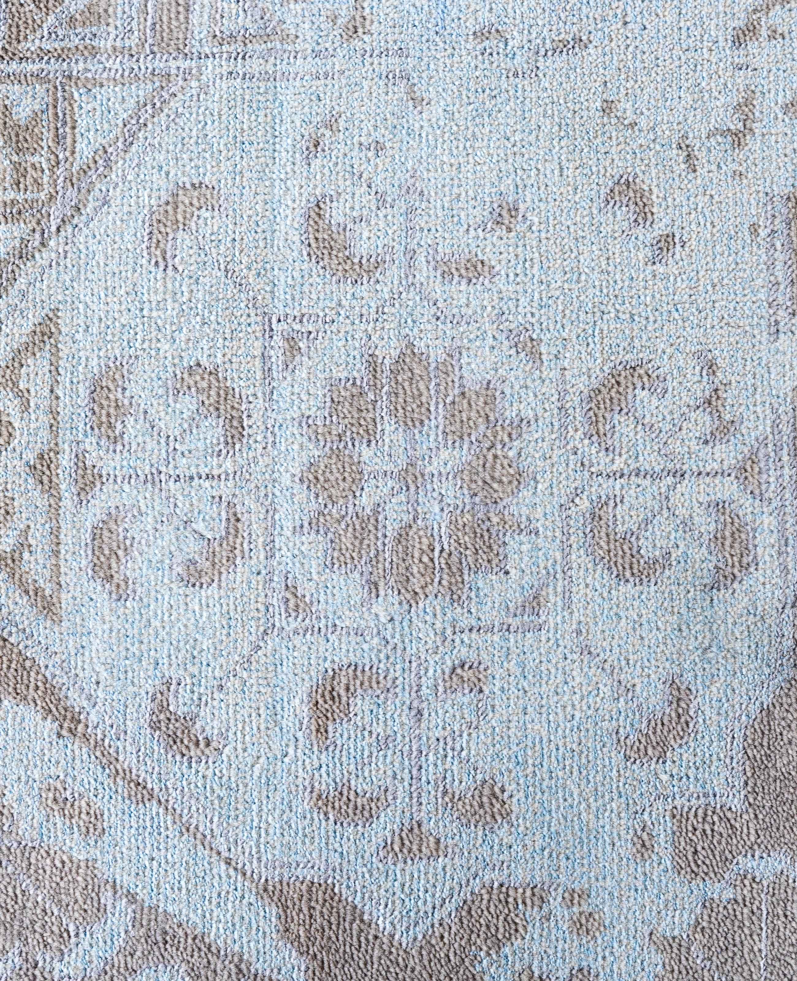 Indien Tapis traditionnel abstrait bleu noué à la main 9' 1