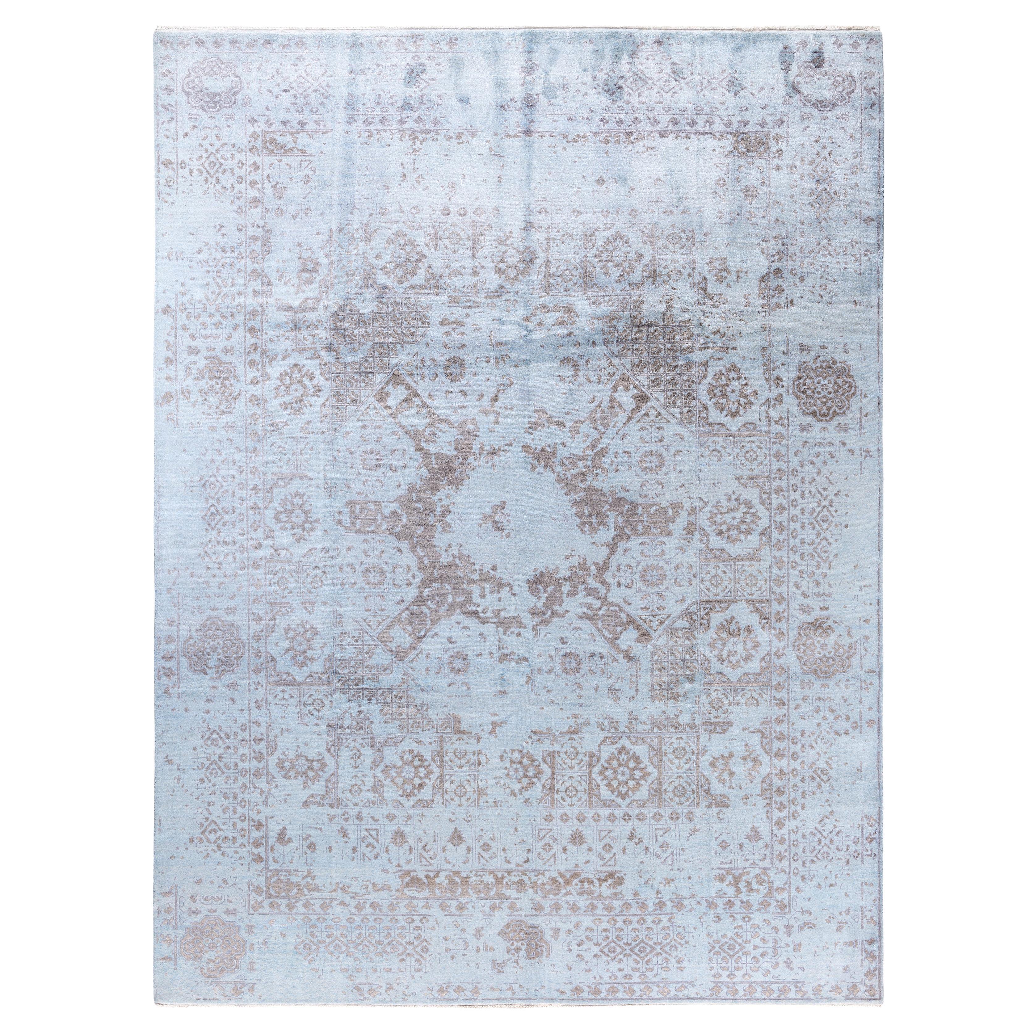 Tapis traditionnel abstrait bleu noué à la main 9' 1" x 12' 2"