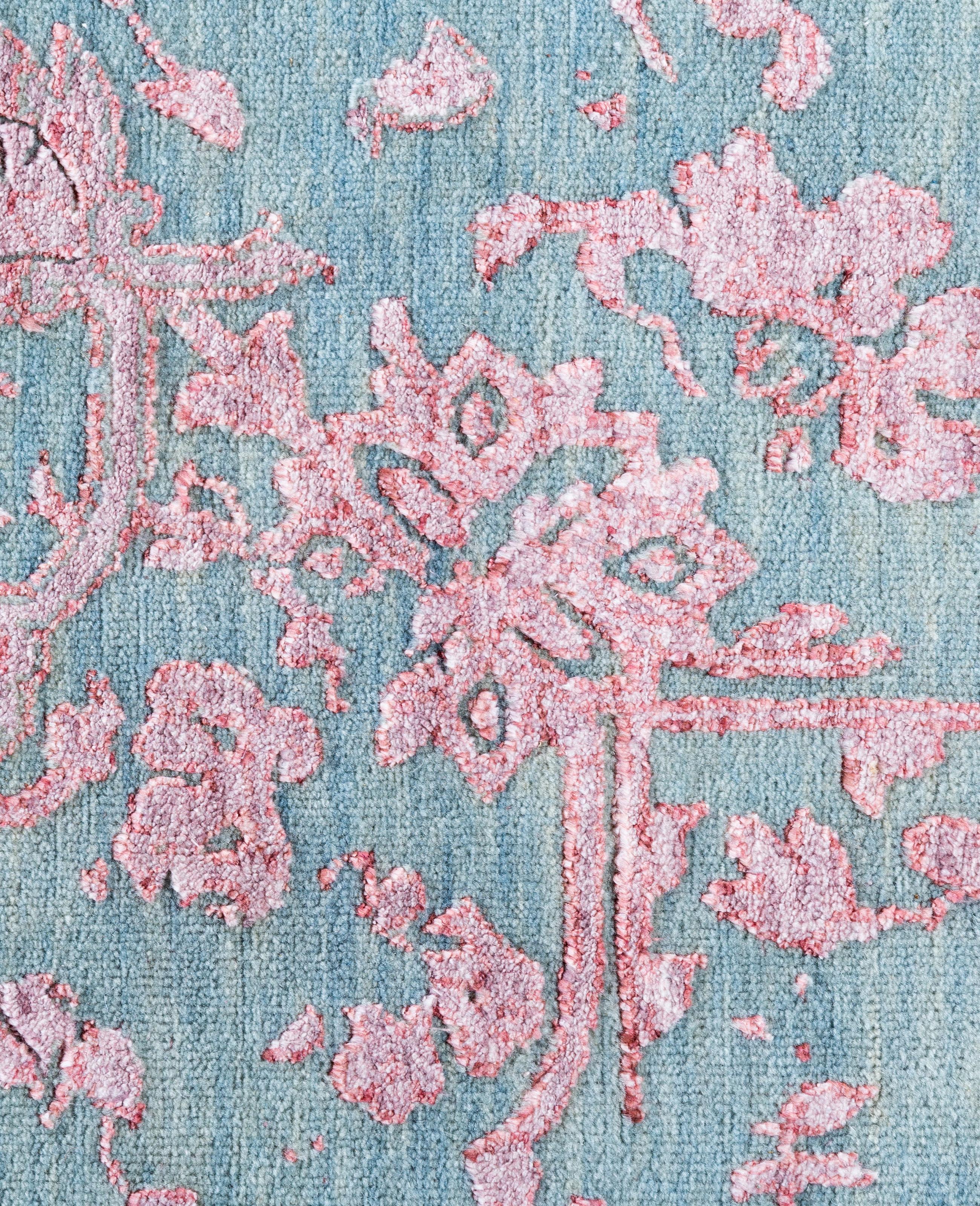 Indien Tapis traditionnel abstrait bleu noué à la main 9' 2