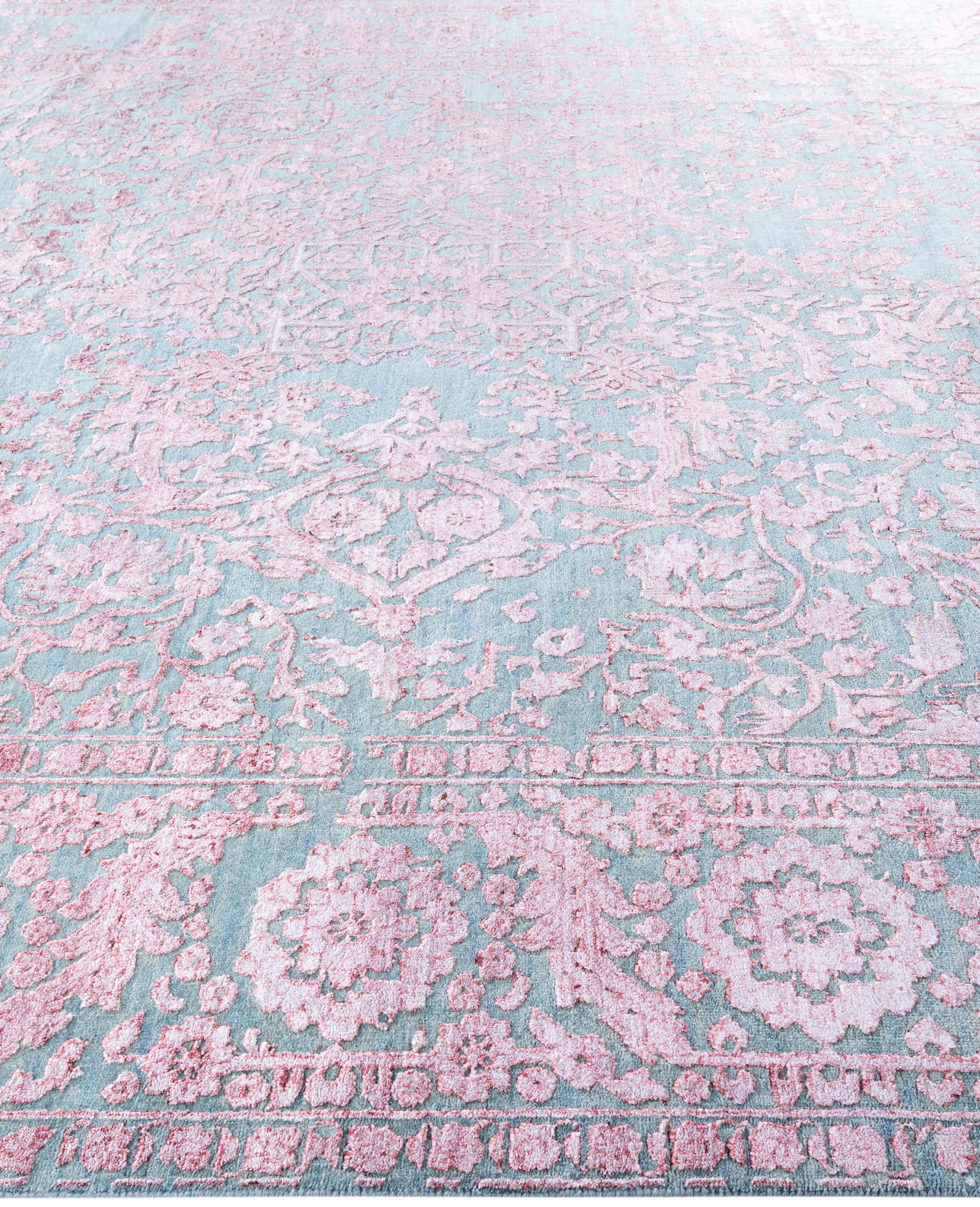 Noué à la main Tapis traditionnel abstrait bleu noué à la main 9' 2