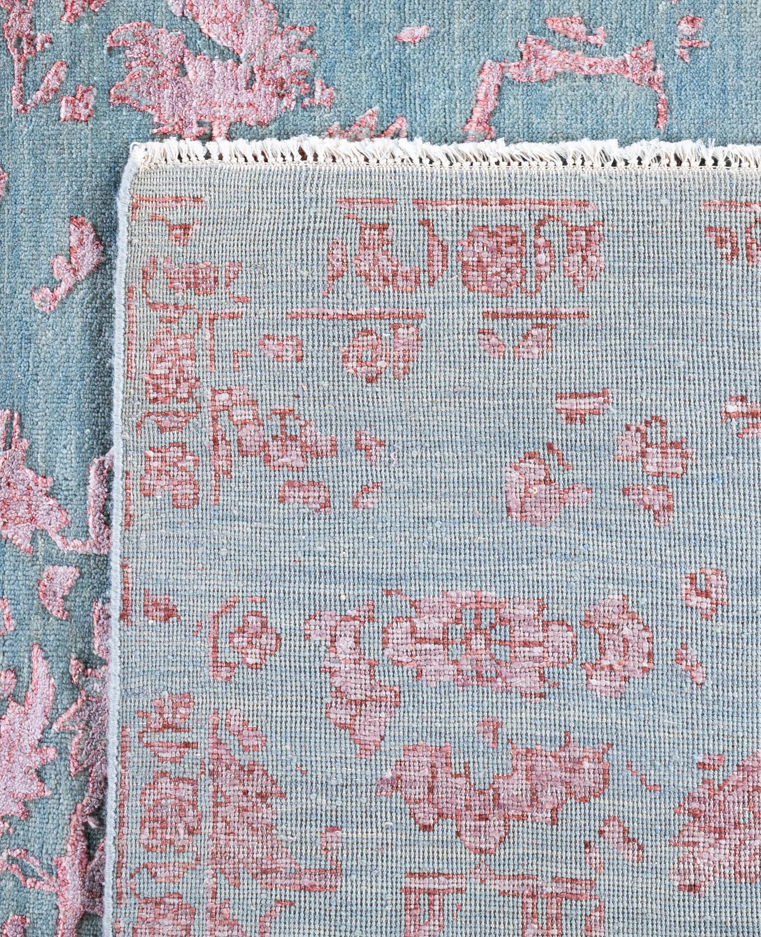 Tapis traditionnel abstrait bleu noué à la main 9' 2