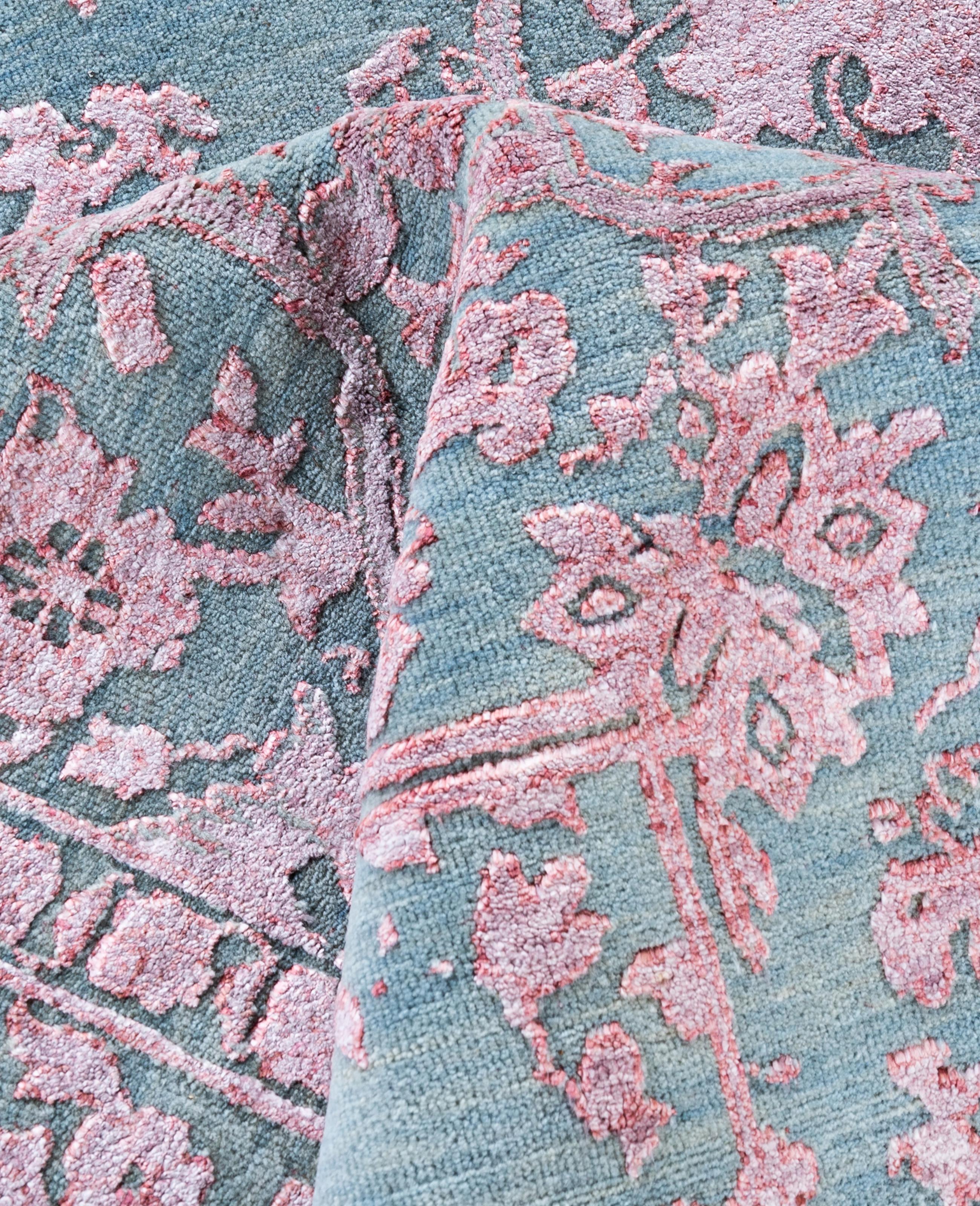 Laine Tapis traditionnel abstrait bleu noué à la main 9' 2