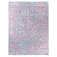 Traditional Abstract Wool, Silk Hand Knotted Blue Area Rug 9' 2" x 12' 1"