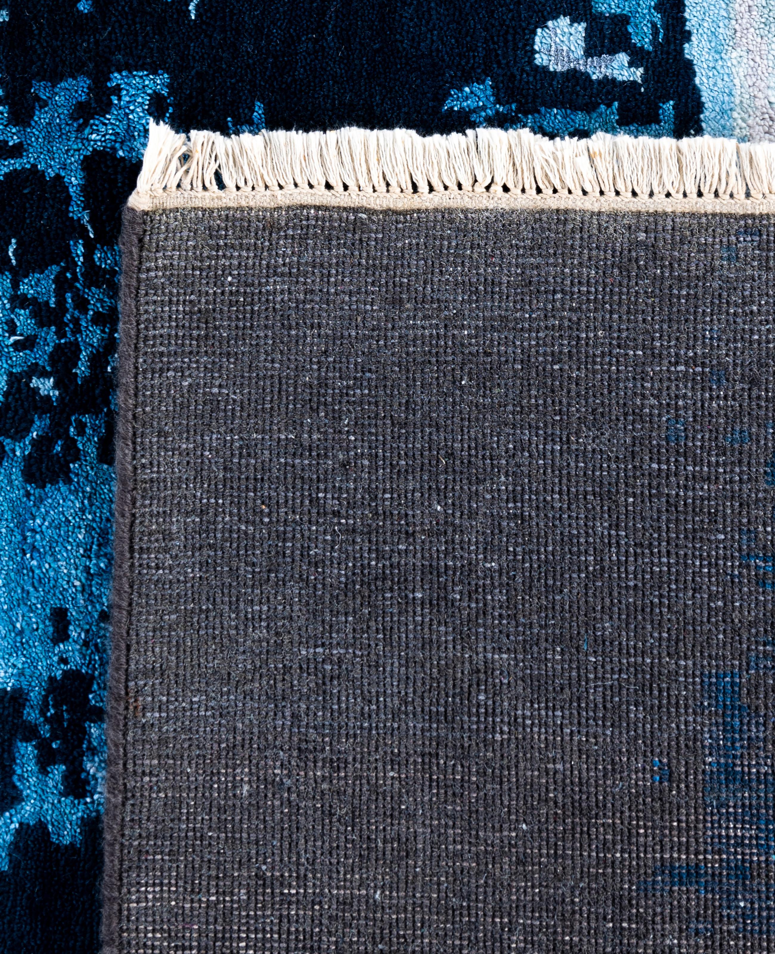 Traditional Abstract Wool, Silk Hand Knoted Blue Area Rugs 9' 3