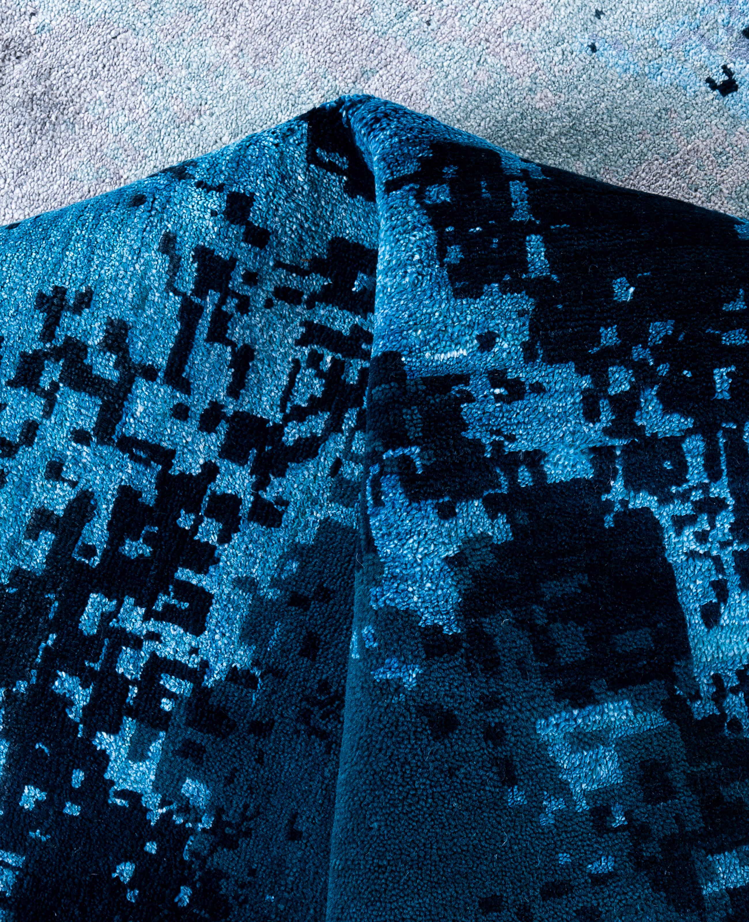 Lana Traditional Abstract Wool, Silk Hand Knoted Blue Area Rugs 9' 3