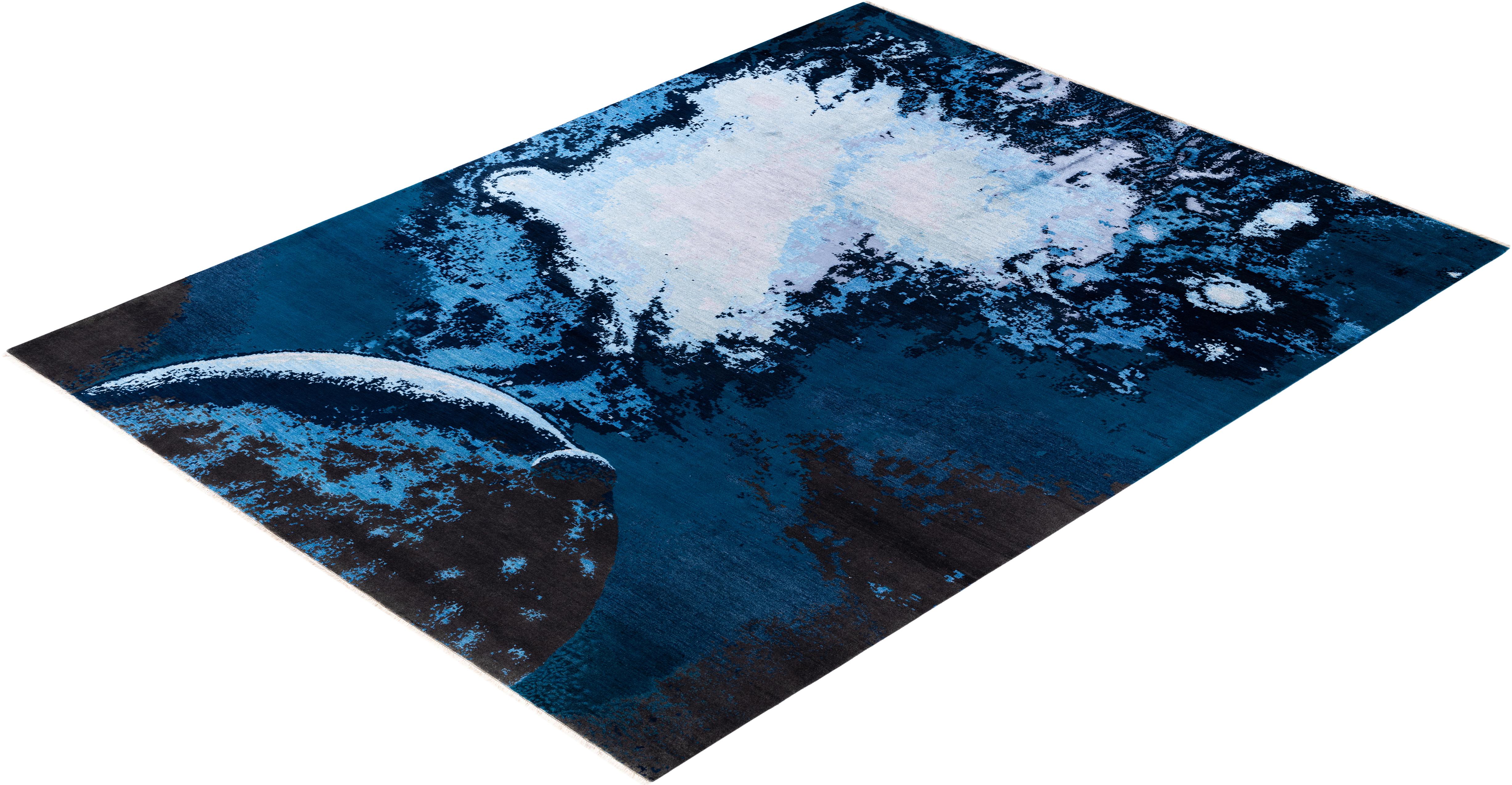 Traditional Abstract Wool, Silk Hand Knoted Blue Area Rugs 9' 3