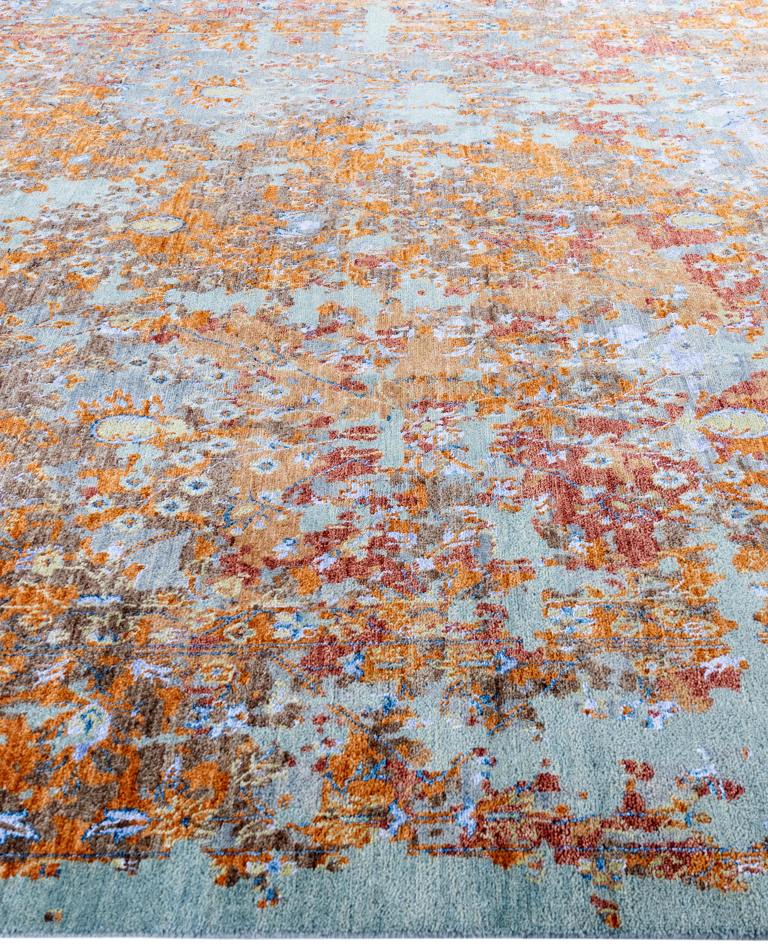 Annodato a mano Traditional Abstract Wool, Silk Hand Knoted Brown Area Rugs 8' 1