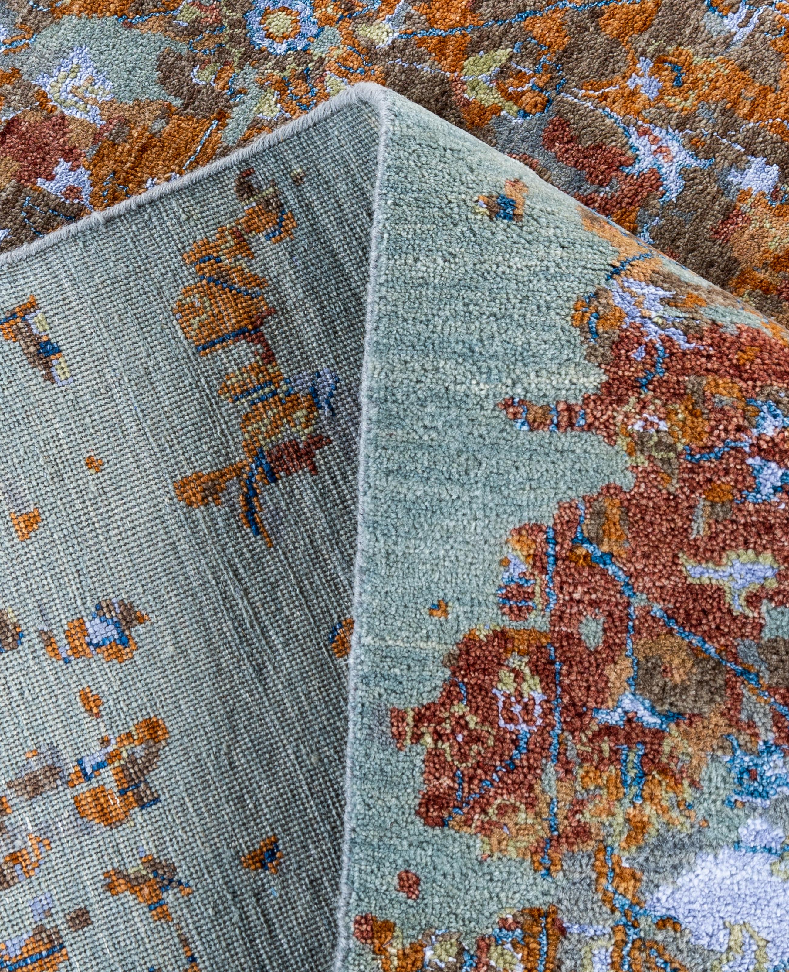 XXI secolo e contemporaneo Traditional Abstract Wool, Silk Hand Knoted Brown Area Rugs 8' 1