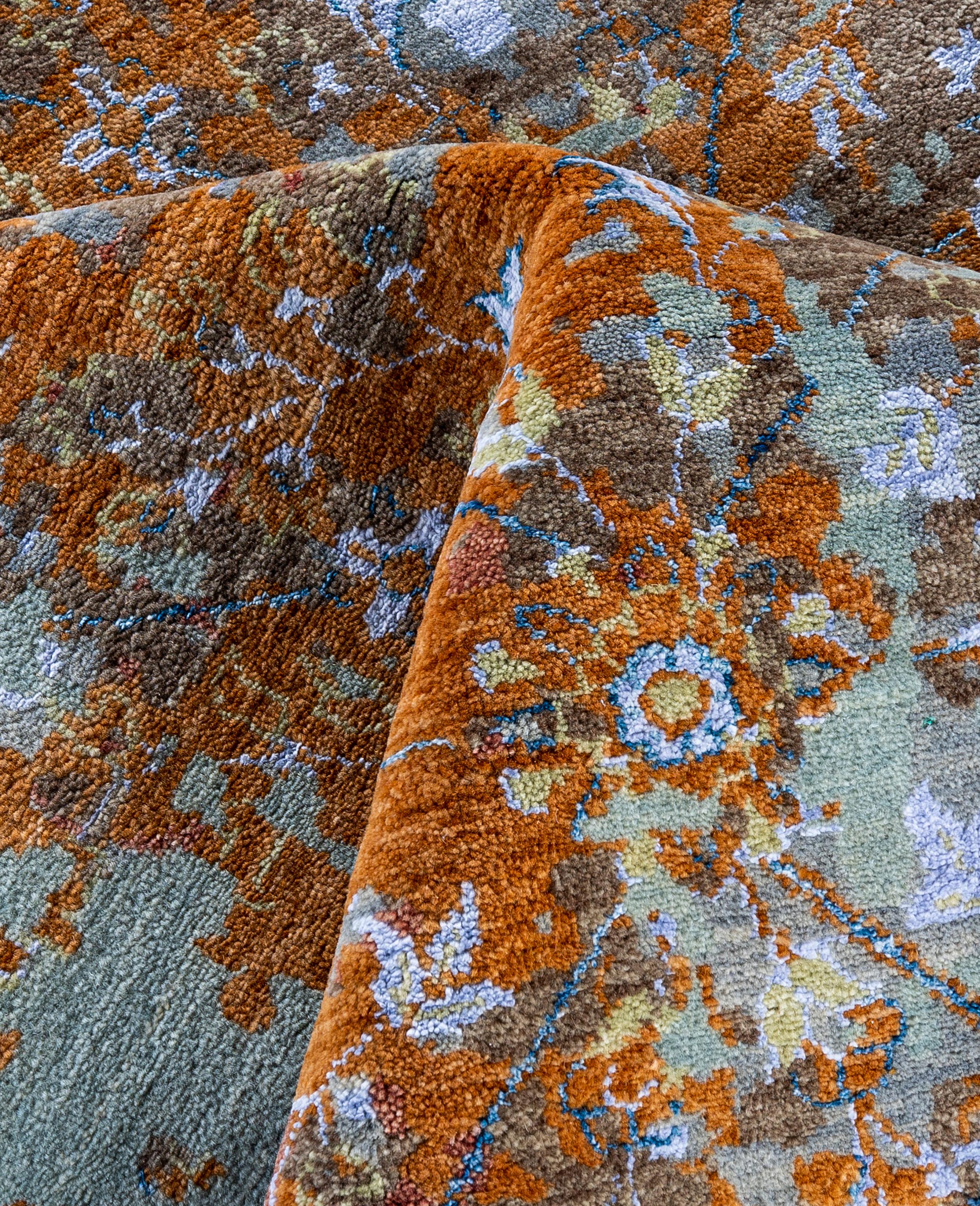 Lana Traditional Abstract Wool, Silk Hand Knoted Brown Area Rugs 8' 1