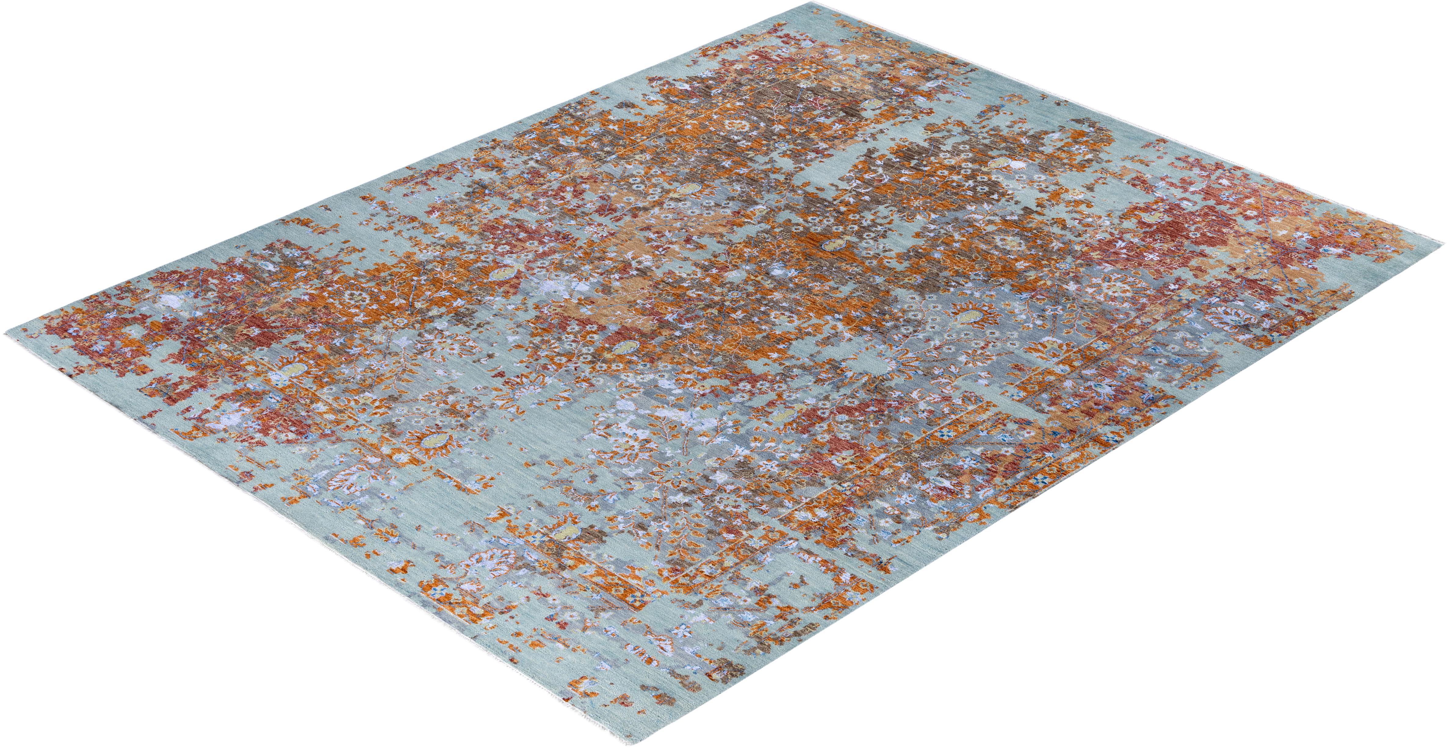 Traditional Abstract Wool, Silk Hand Knoted Brown Area Rugs 8' 1