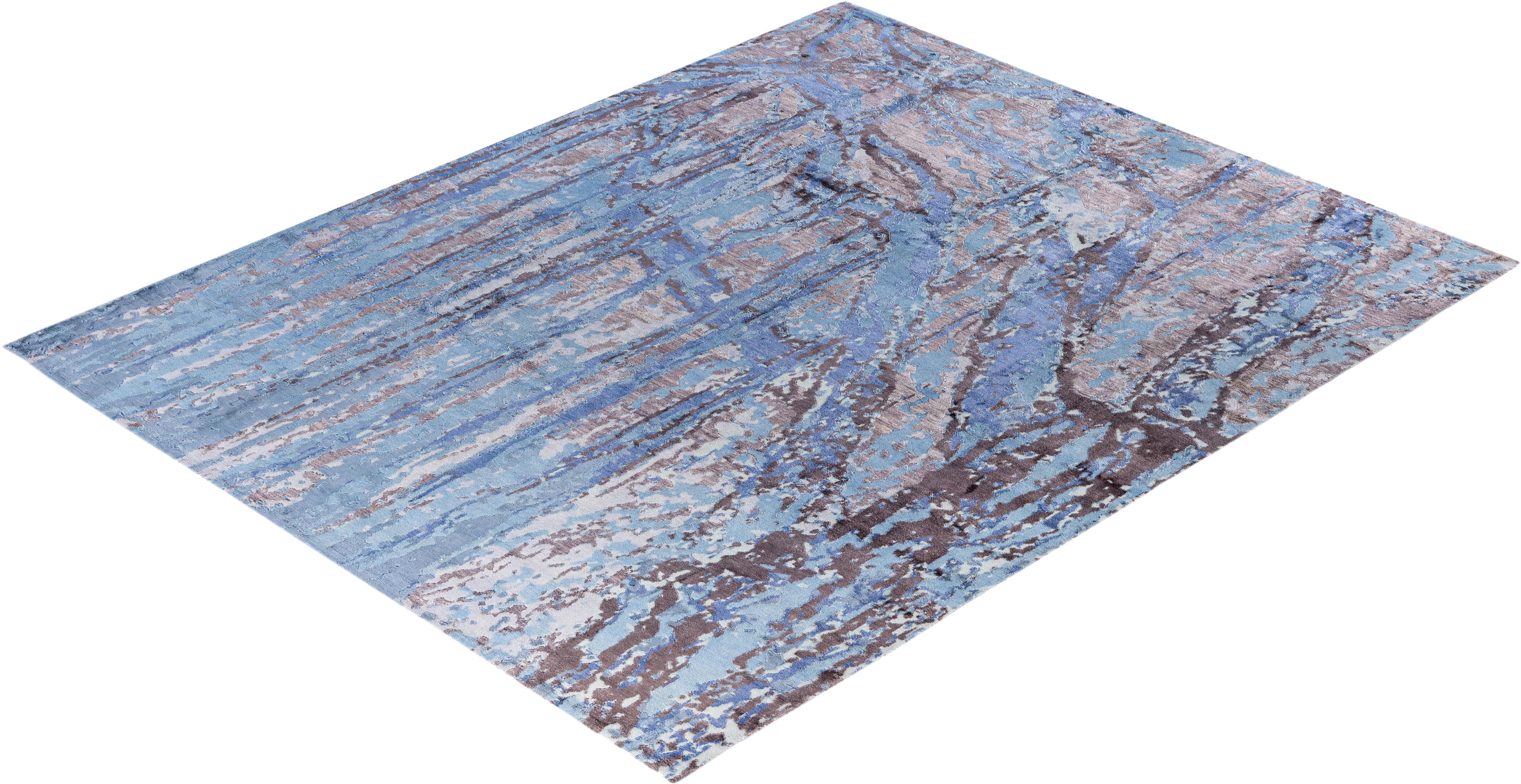 Traditional Abstract Wool, Silk Hand Knoted Brown Area Rugs 8' 1