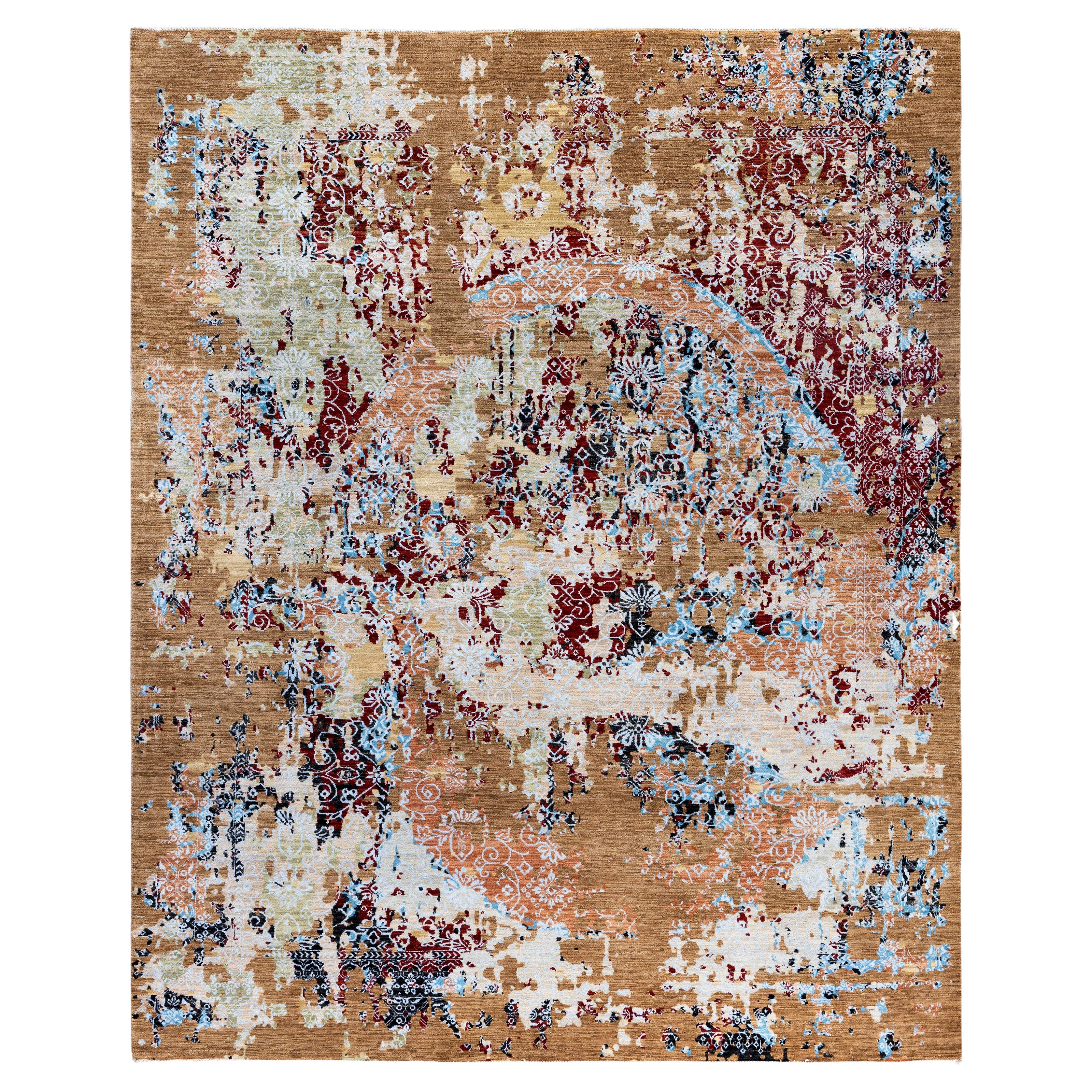 Traditional Abstract Wool, Silk Hand Knoted Brown Area Rugs 8' 2" x 10' 2"