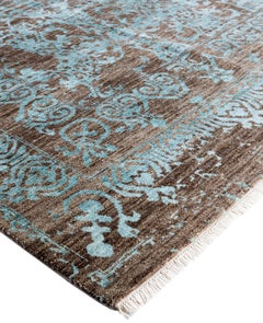 Traditional Abstract Wool, Silk Hand Knotted Brown Area Rug 8' 2" x 10' 5"
