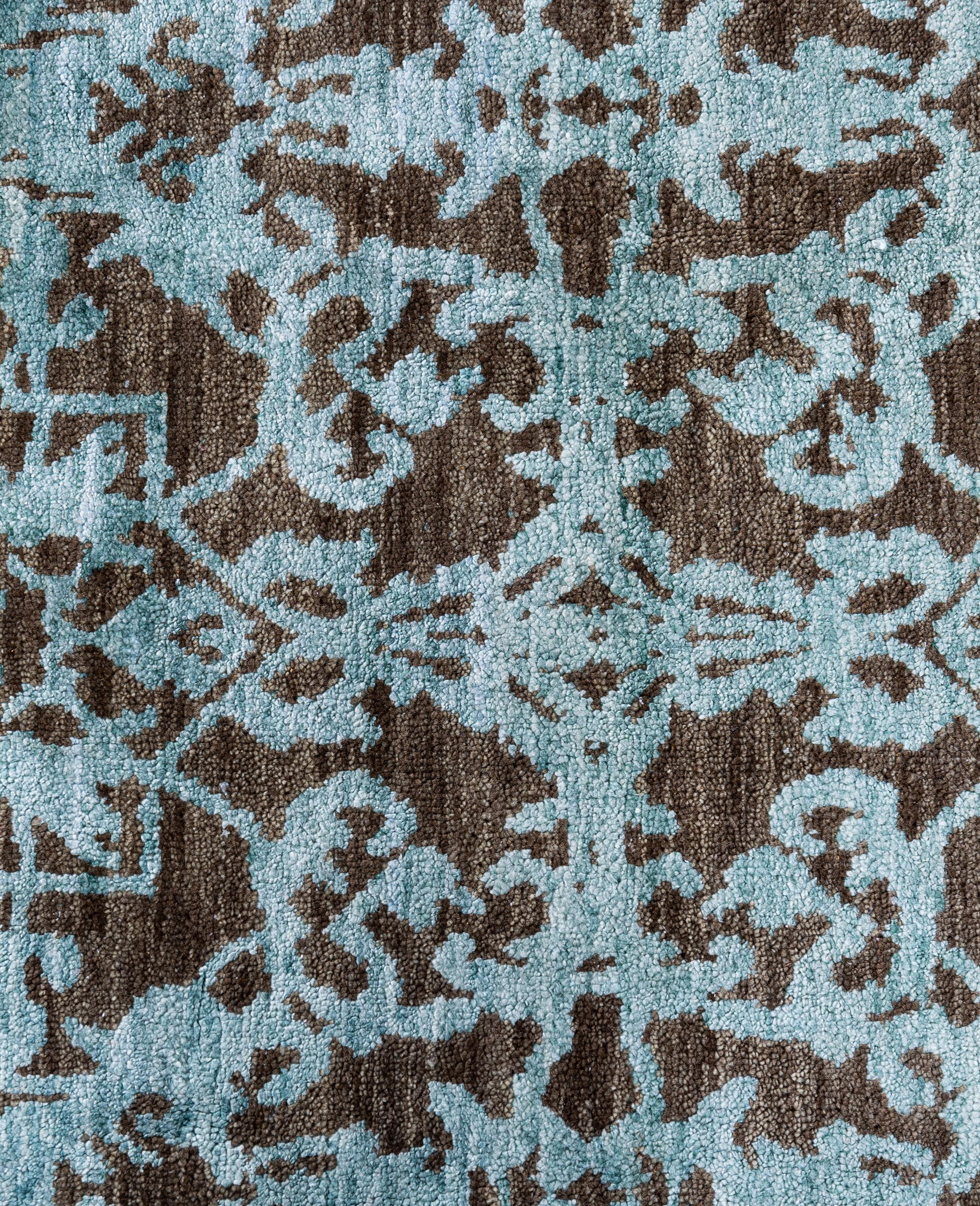 Indian Traditional Abstract Wool, Silk Hand Knotted Brown Area Rug 8' 2