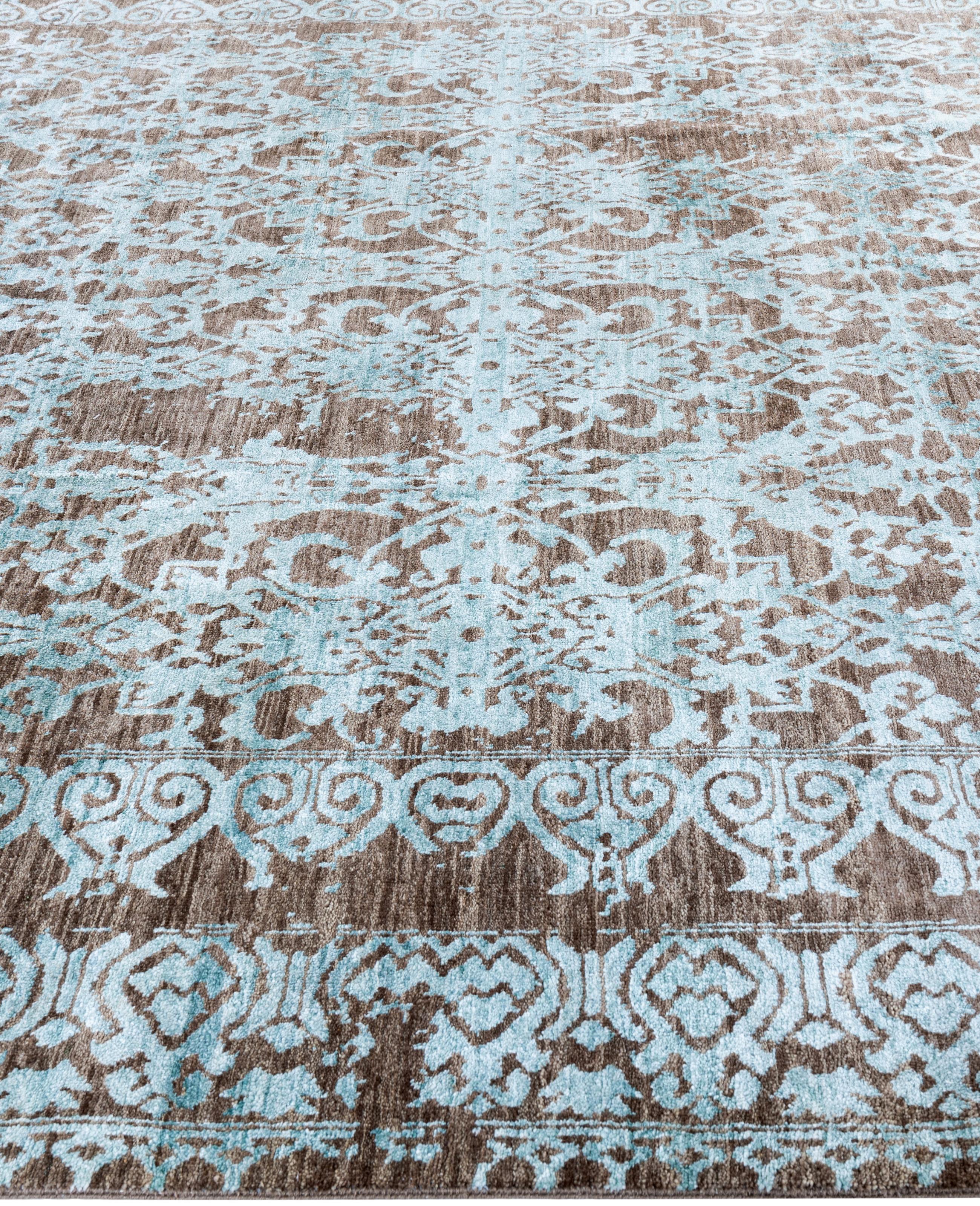 Hand-Knotted Traditional Abstract Wool, Silk Hand Knotted Brown Area Rug 8' 2