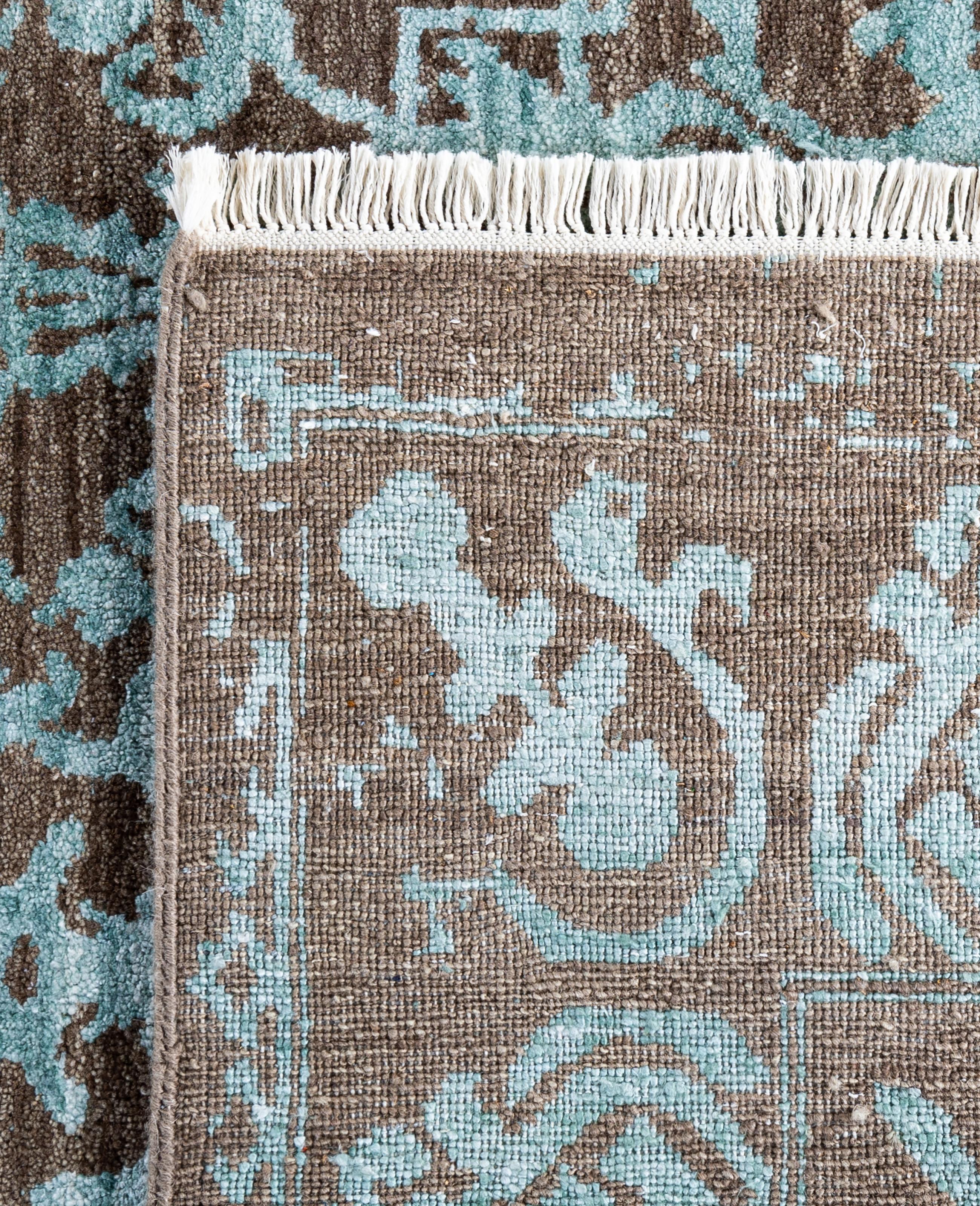Traditional Abstract Wool, Silk Hand Knotted Brown Area Rug 8' 2