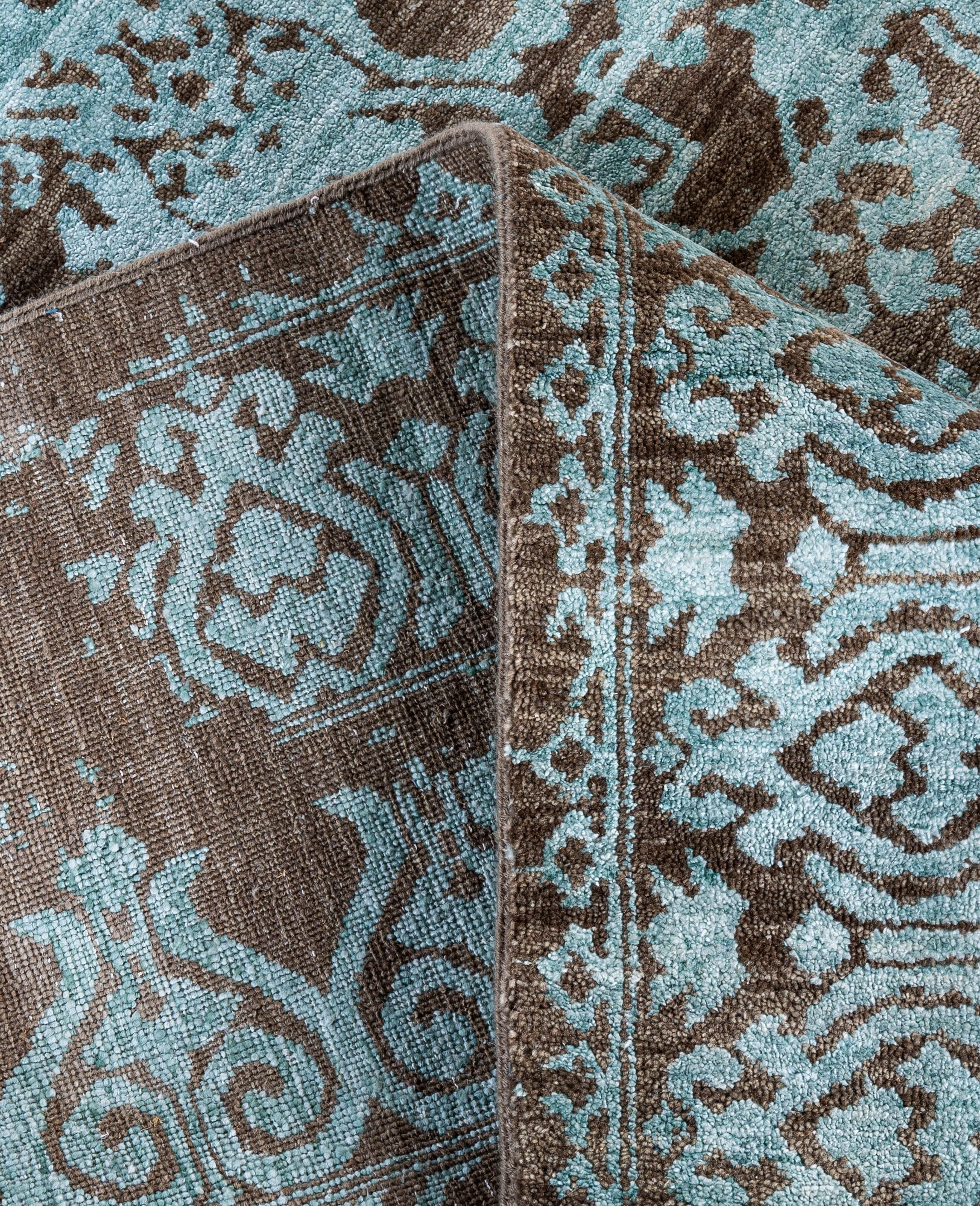 Contemporary Traditional Abstract Wool, Silk Hand Knotted Brown Area Rug 8' 2