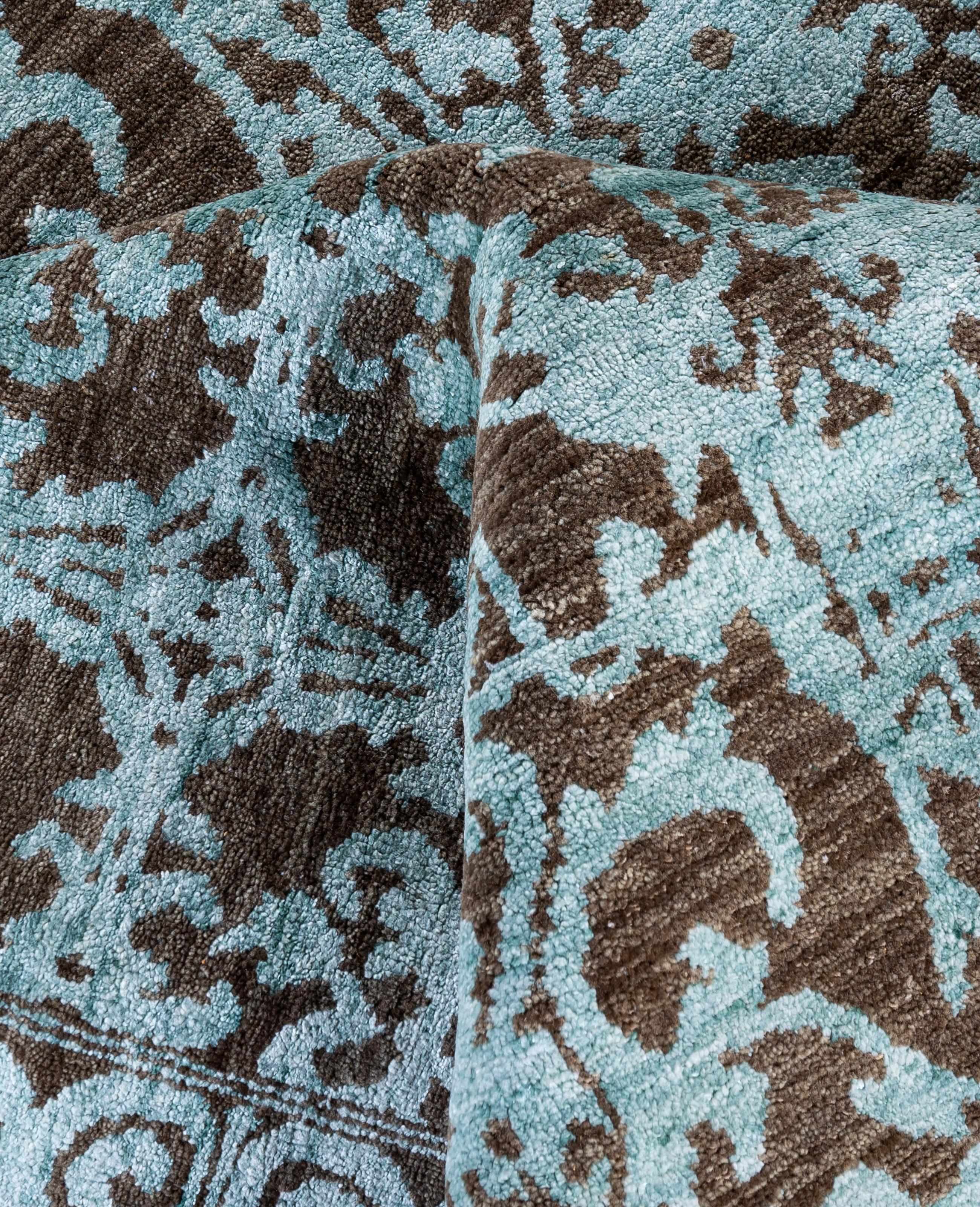 Traditional Abstract Wool, Silk Hand Knotted Brown Area Rug 8' 2