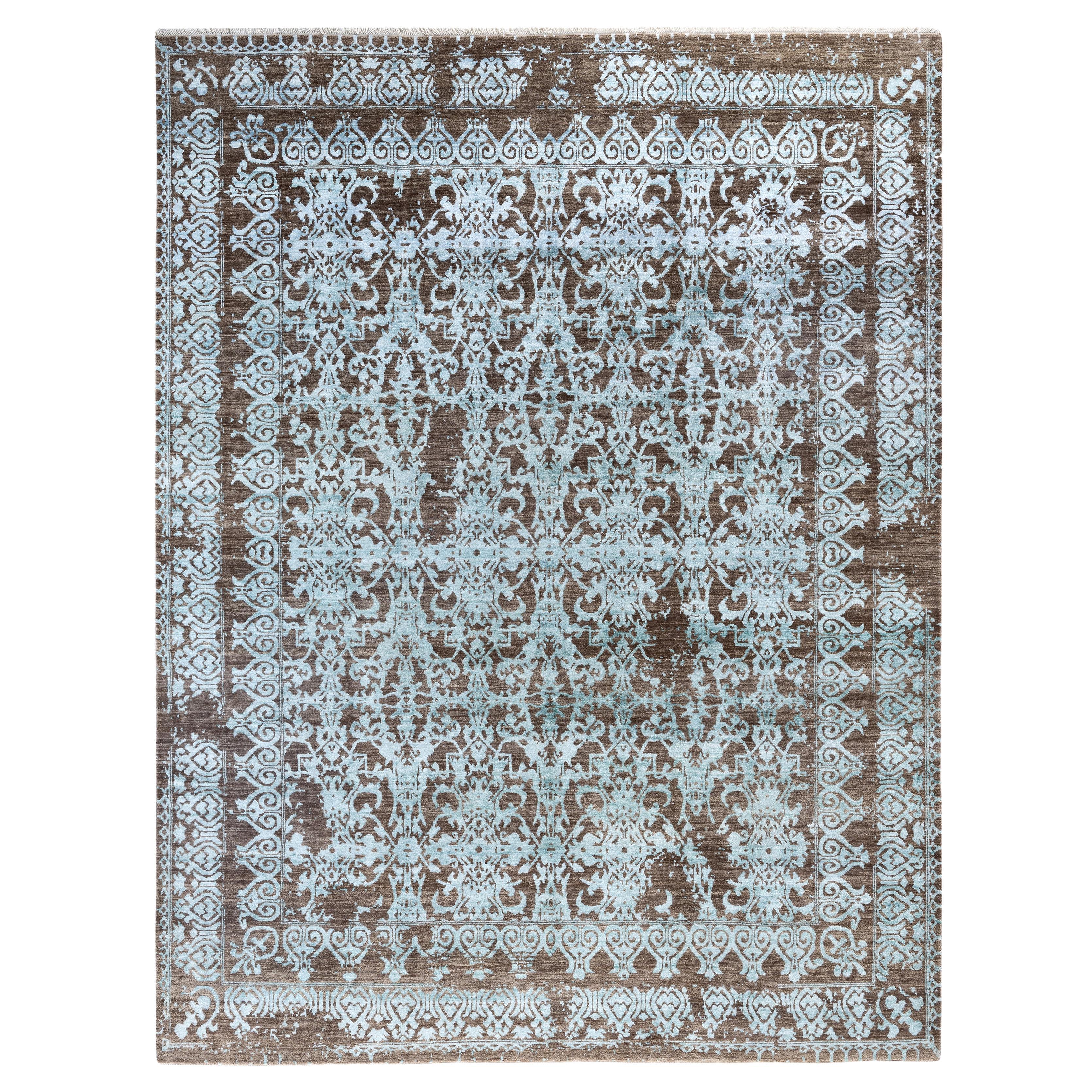 Traditional Abstract Wool, Silk Hand Knotted Brown Area Rug 8' 2" x 10' 5" For Sale