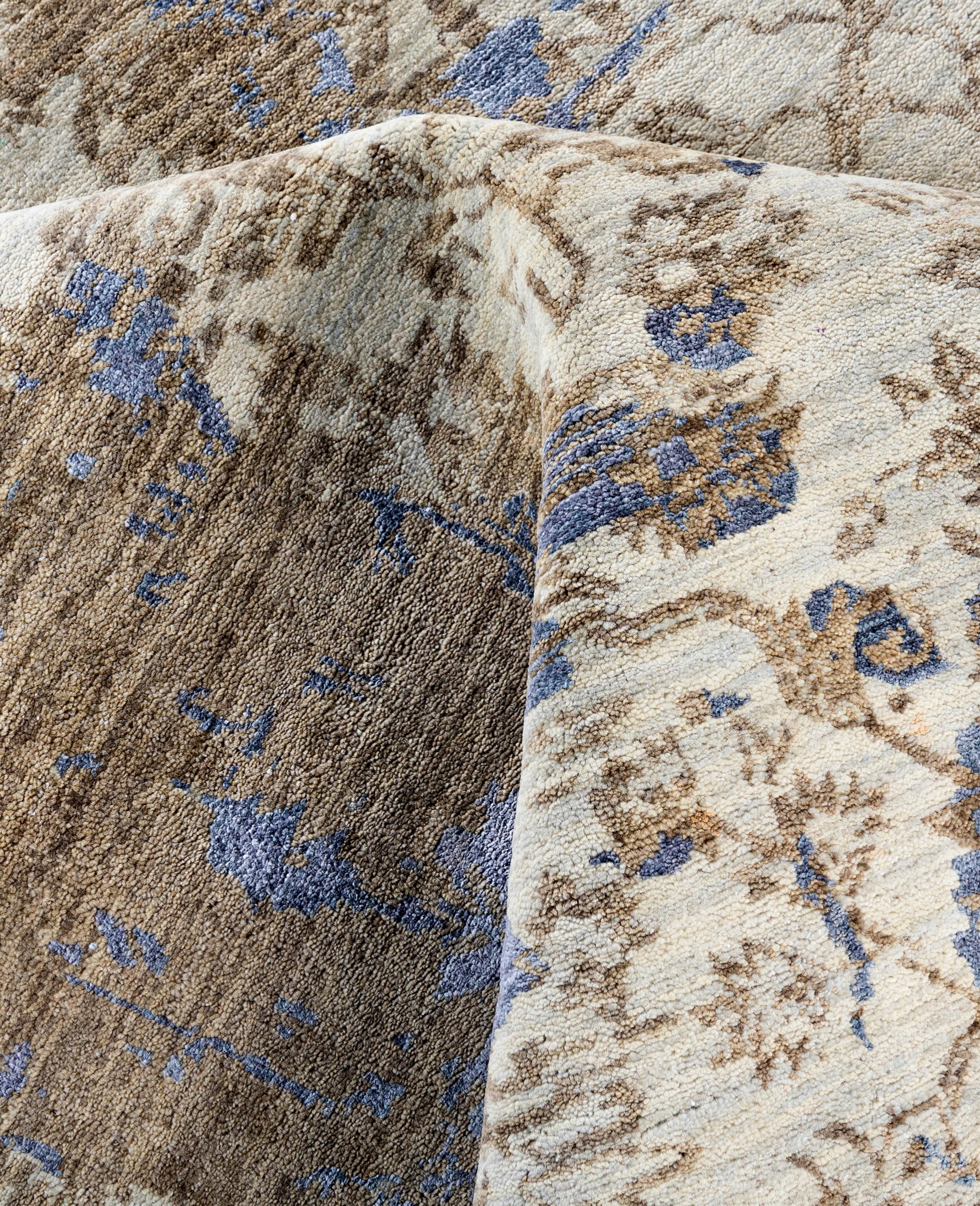 Traditionelle abstrakte Wolle, Seide handgeknüpft Brown Bereich Teppich 9' 1