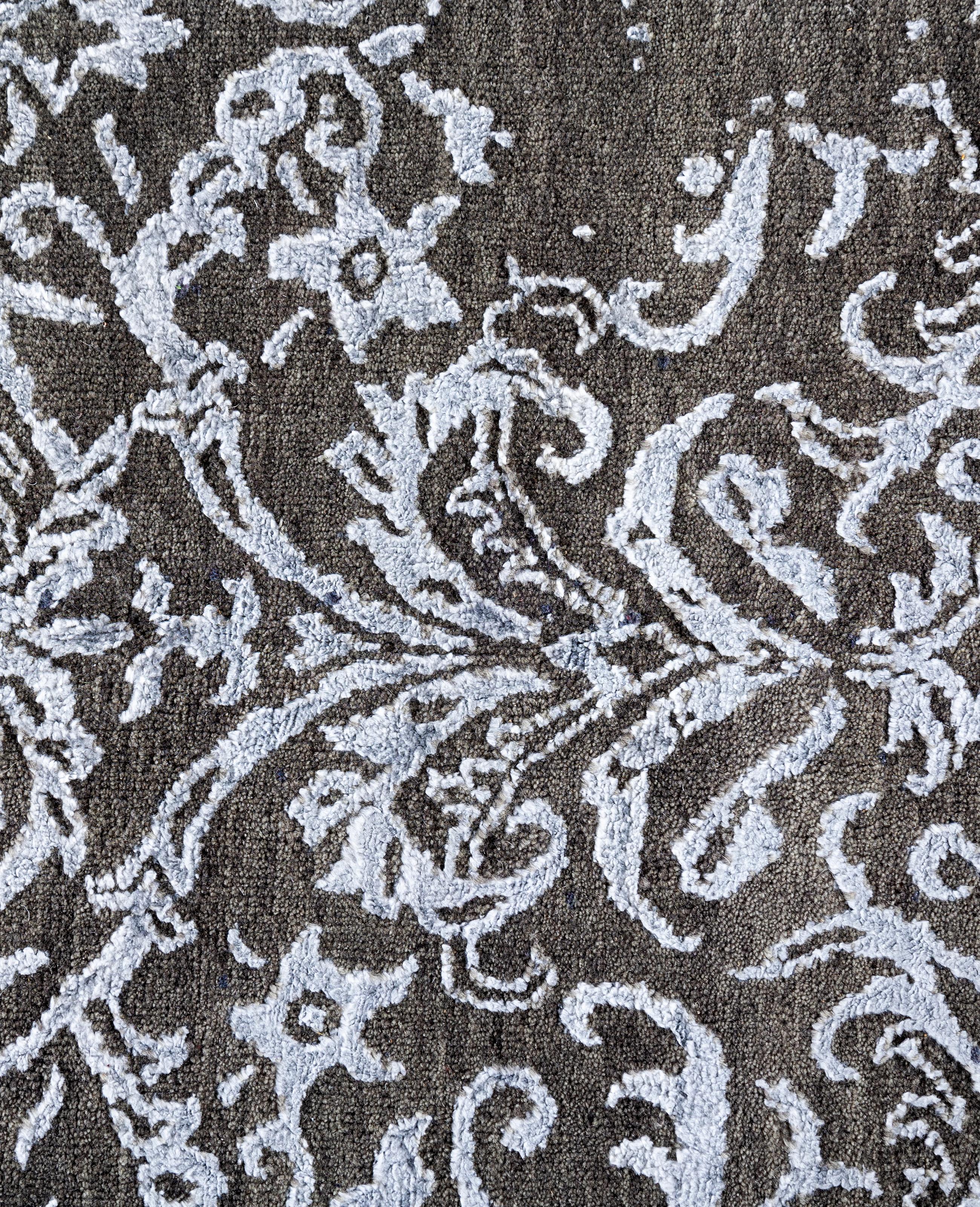 Indiano Traditional Abstract Wool, Silk Hand Knoted Gray Area Rugs 7' 10