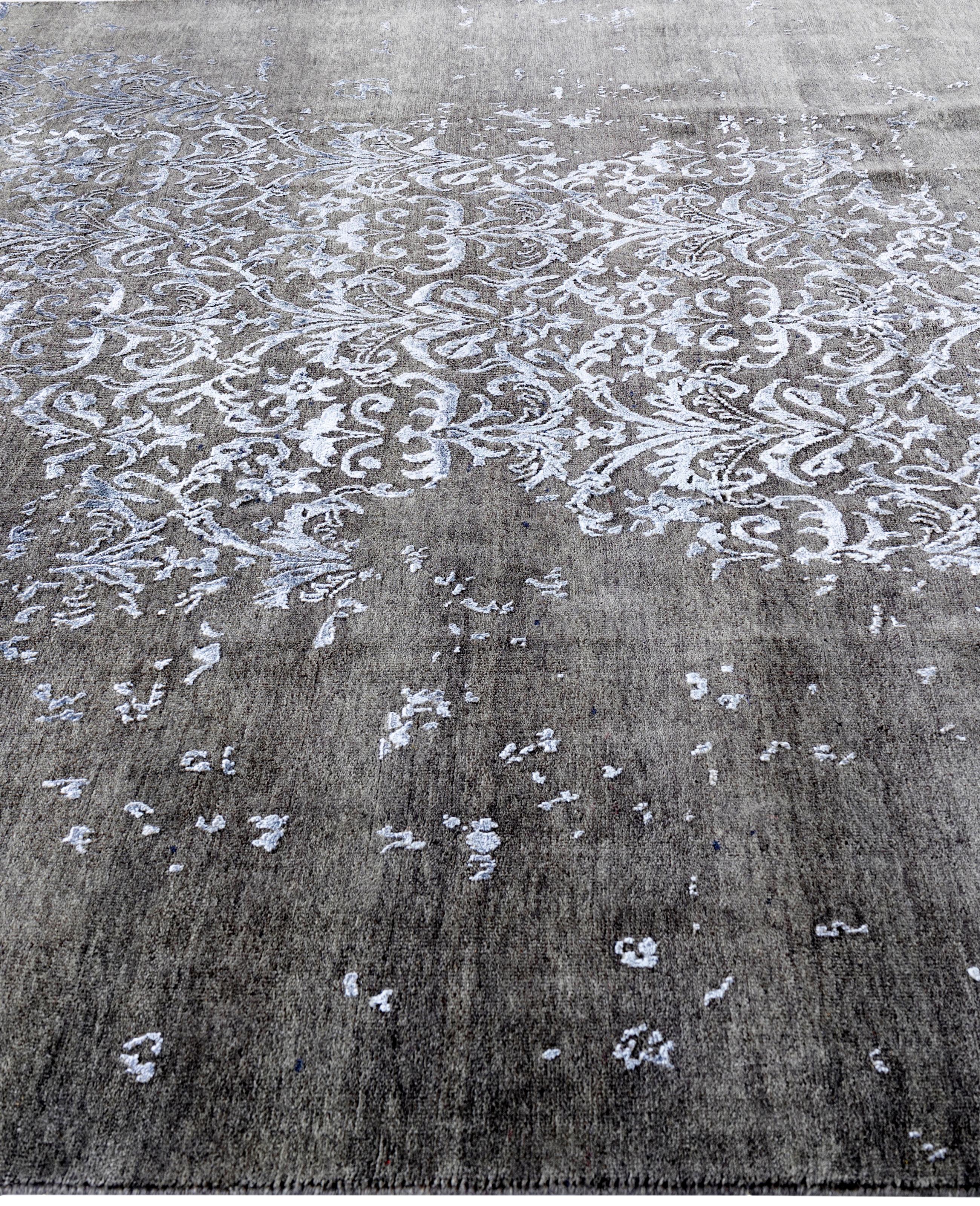 Annodato a mano Traditional Abstract Wool, Silk Hand Knoted Gray Area Rugs 7' 10
