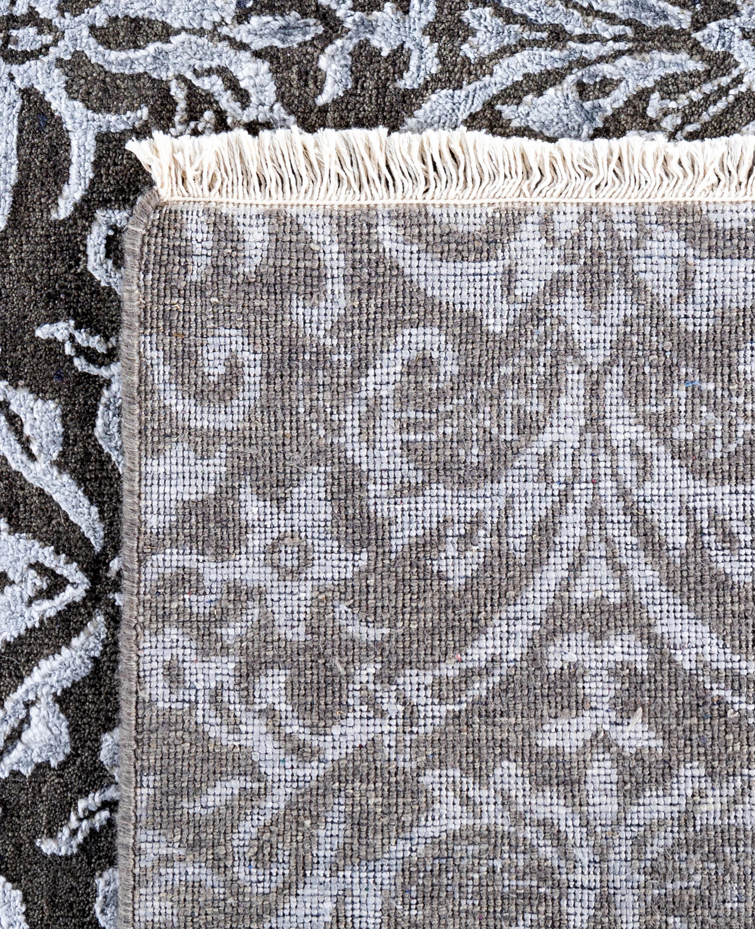 Traditional Abstract Wool, Silk Hand Knoted Gray Area Rugs 7' 10