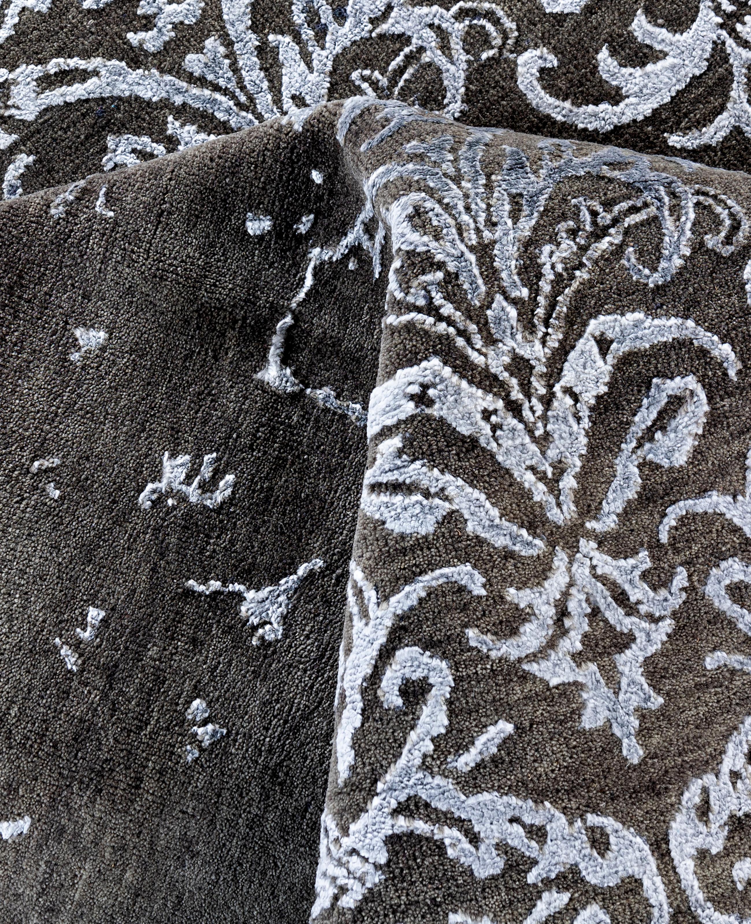 Lana Traditional Abstract Wool, Silk Hand Knoted Gray Area Rugs 7' 10