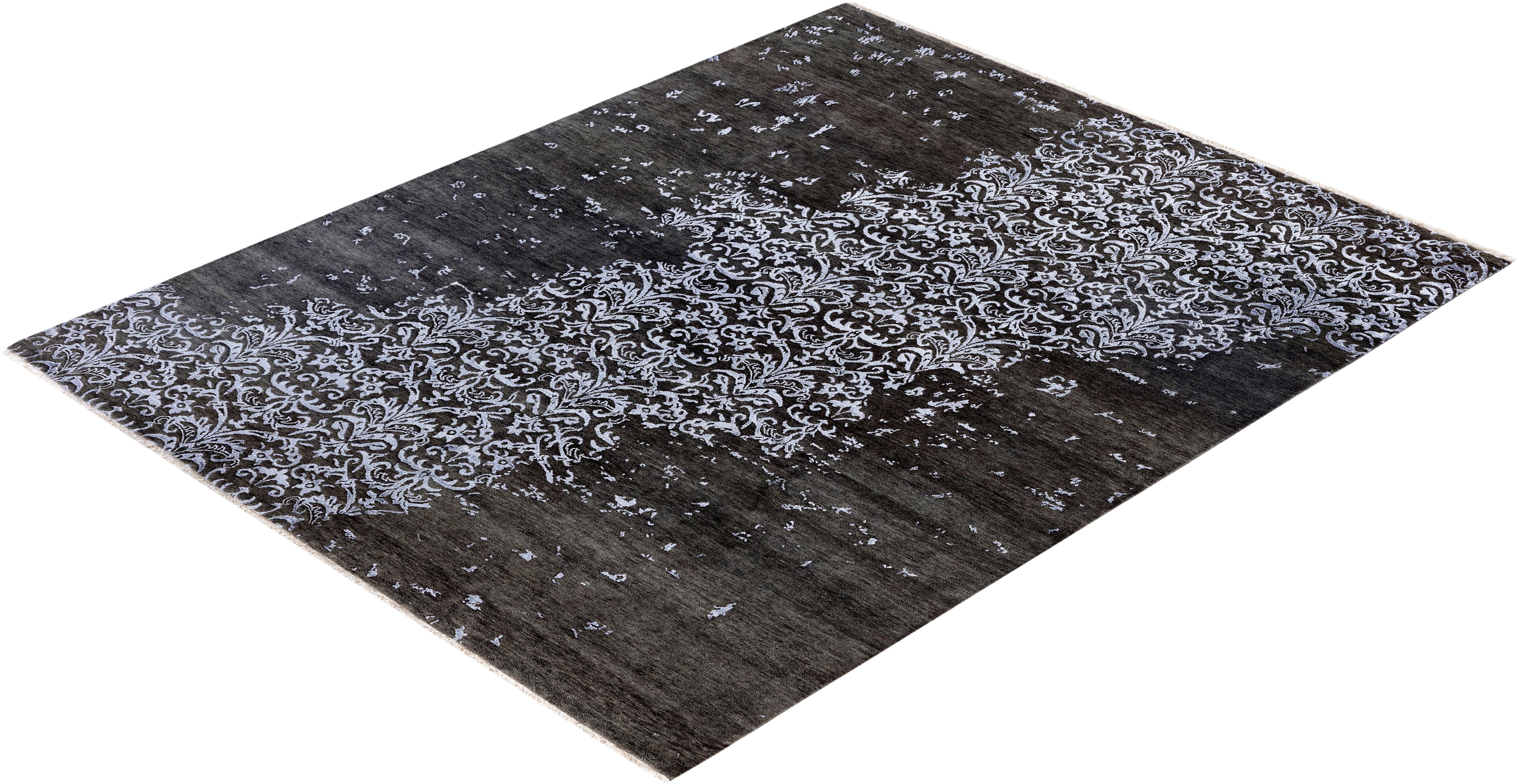 Traditional Abstract Wool, Silk Hand Knoted Gray Area Rugs 7' 10