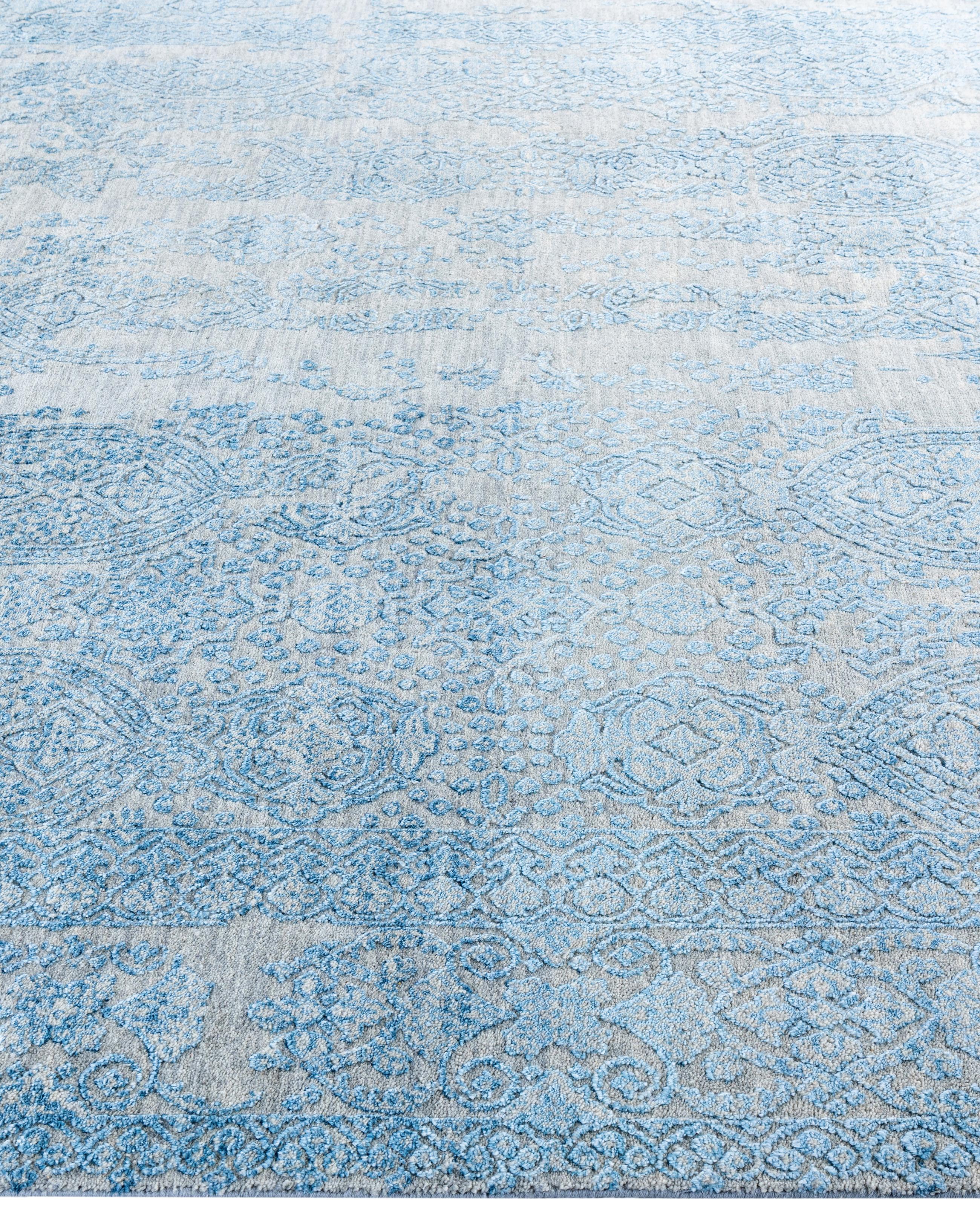 Annodato a mano Traditional Abstract Wool, Silk Hand Knoted Gray Area Rugs 7' 10