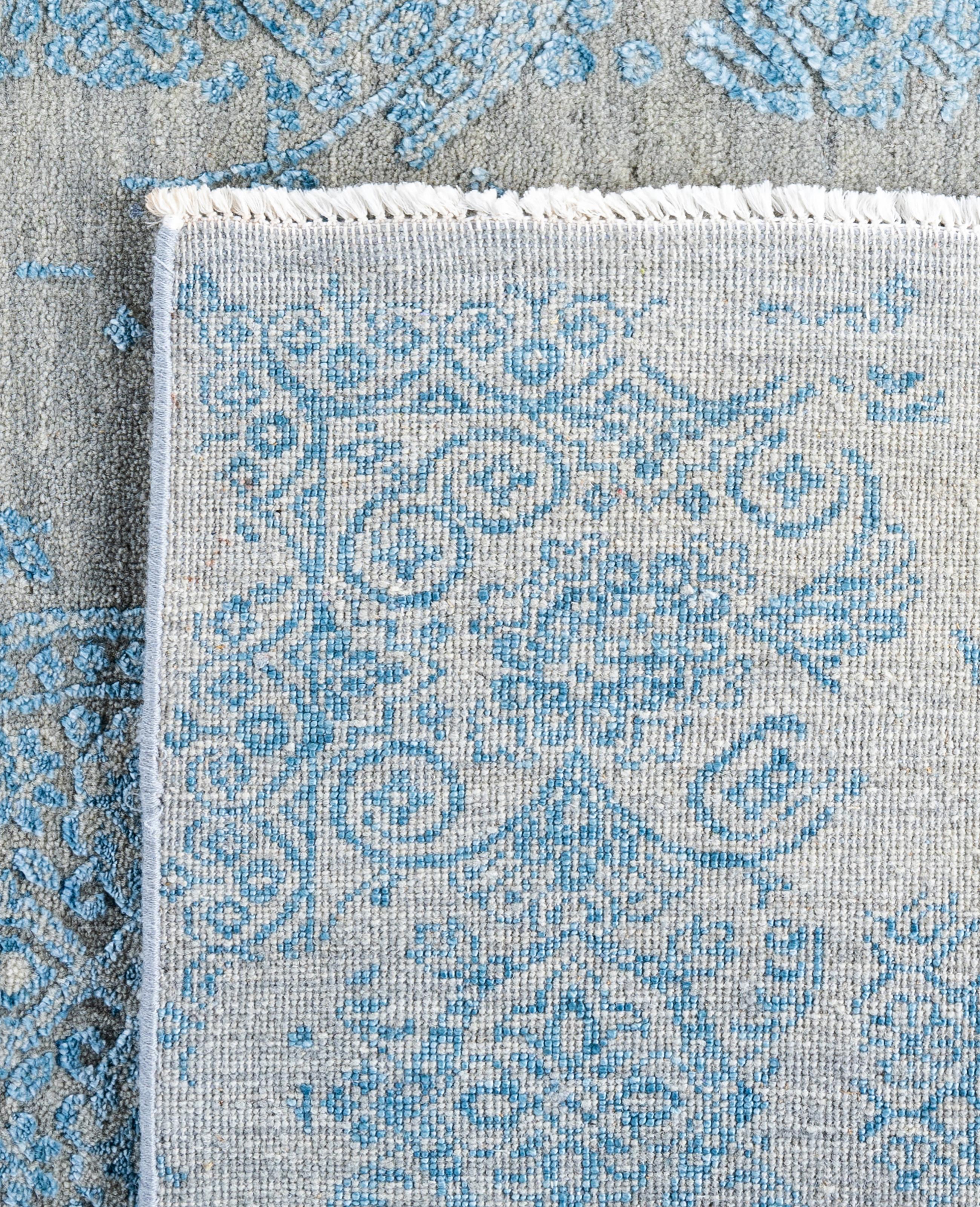Traditional Abstract Wool, Silk Hand Knoted Gray Area Rugs 7' 10