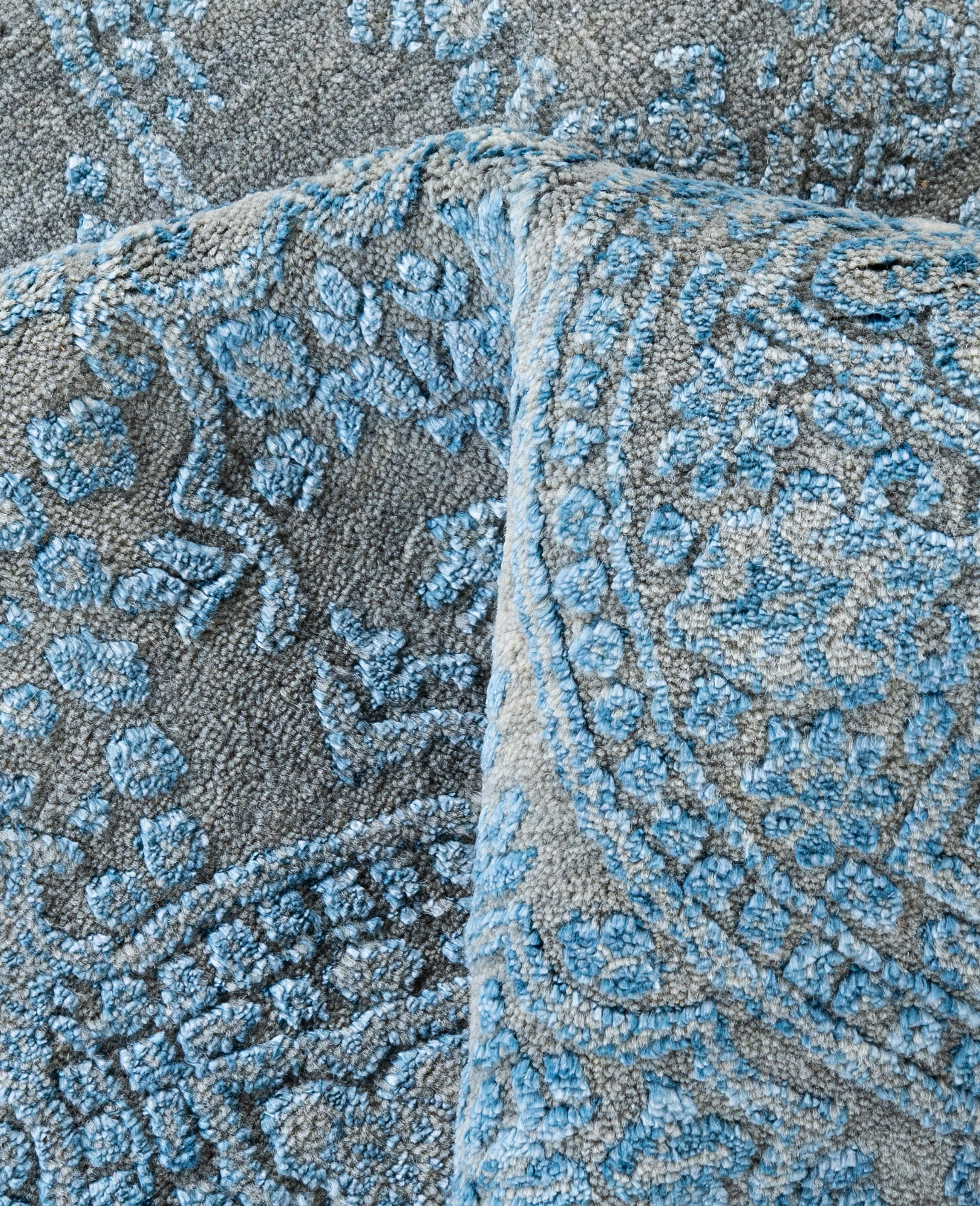 Lana Traditional Abstract Wool, Silk Hand Knoted Gray Area Rugs 7' 10