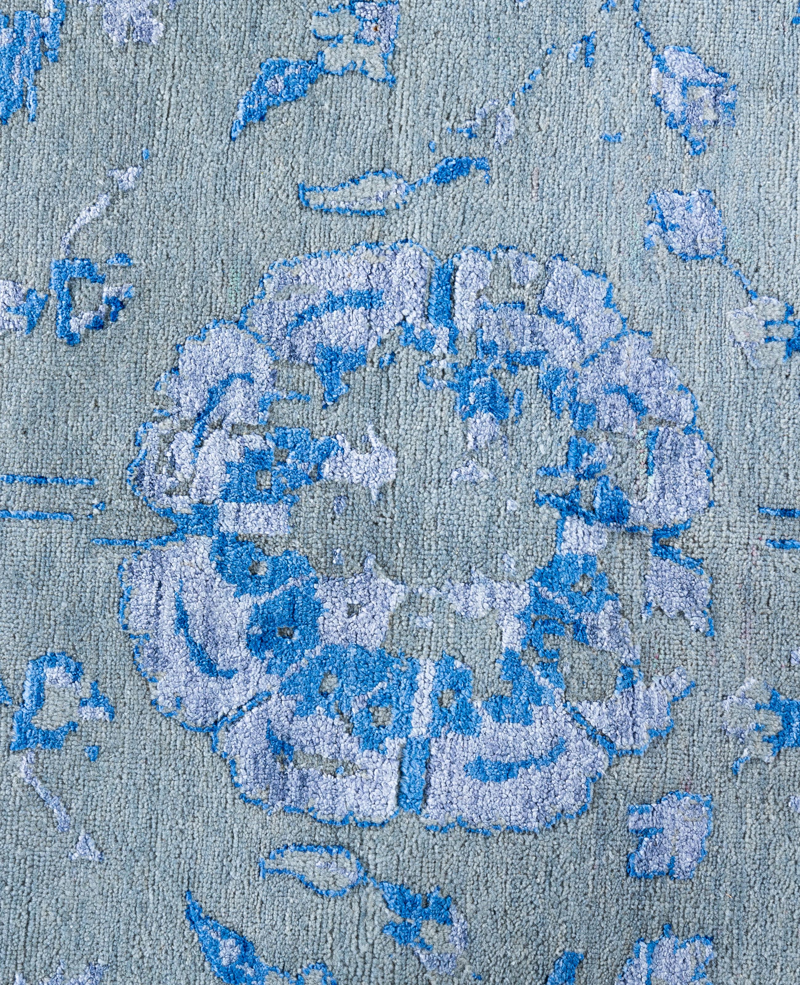 Indiano Traditional Abstract Wool, Silk Hand Knotted Gray Area Rugs 8' 0