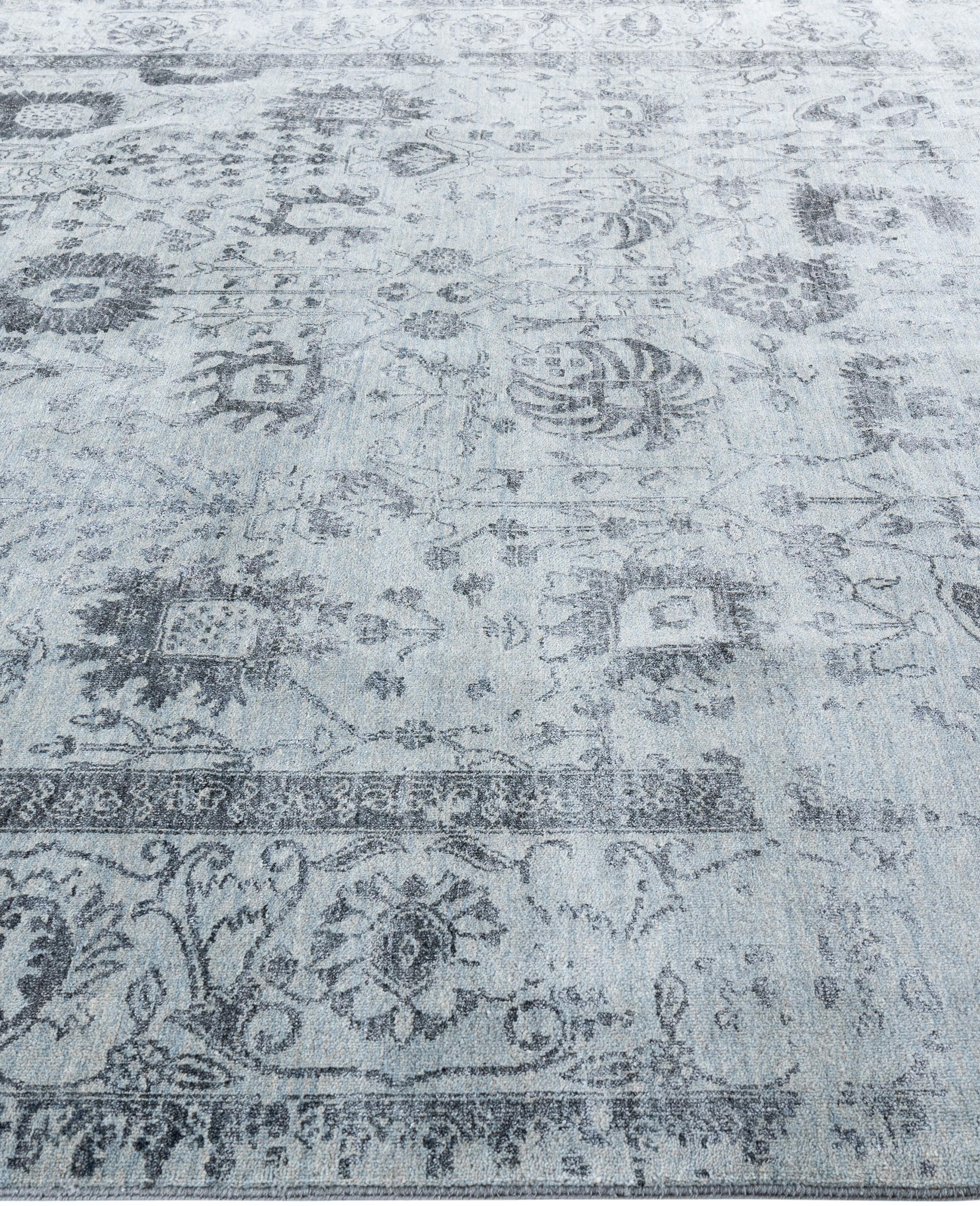 Annodato a mano Traditional Abstract Wool, Silk Hand Knotted Gray Area Rugs 8' 0