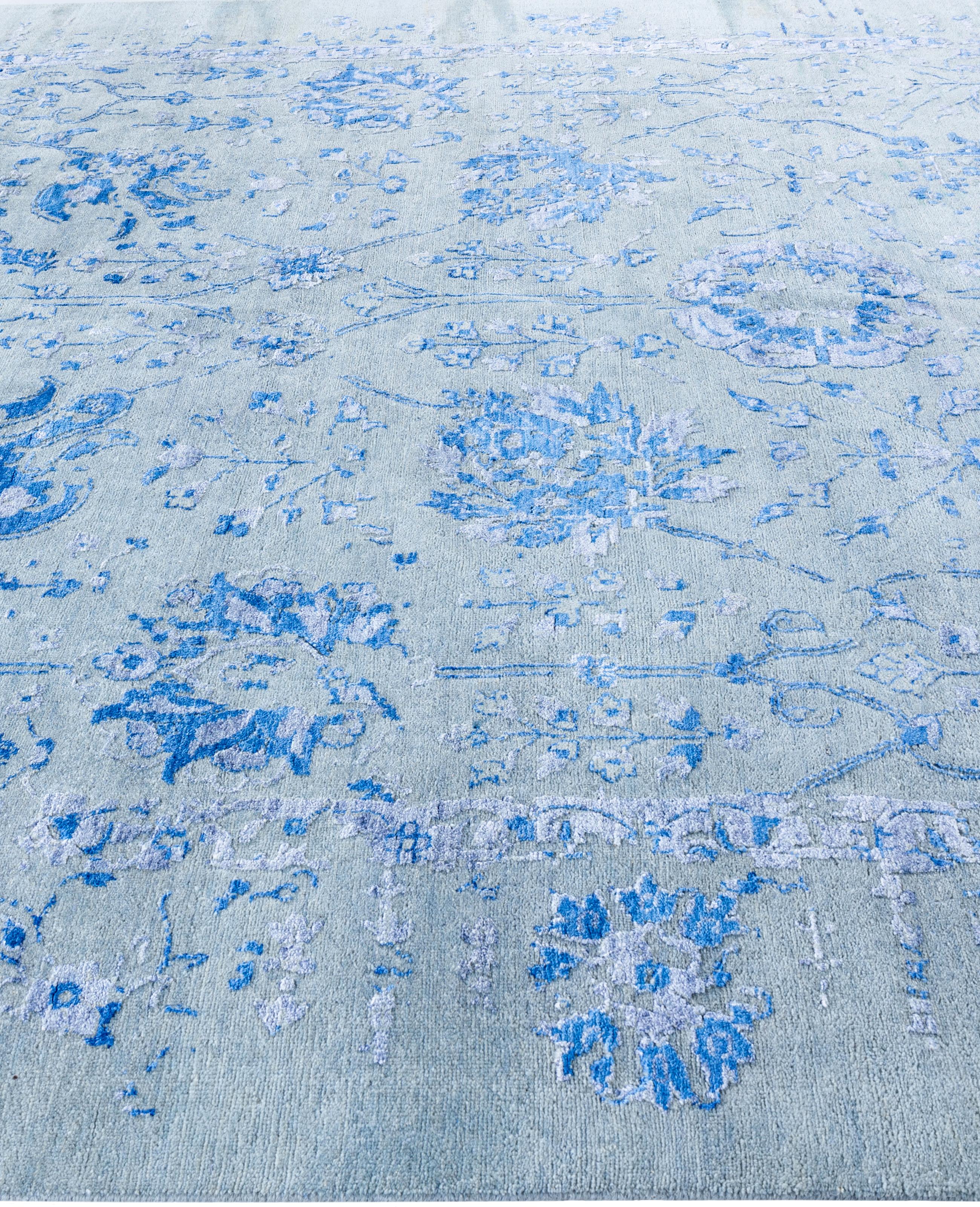 Annodato a mano Traditional Abstract Wool, Silk Hand Knotted Gray Area Rugs 8' 0