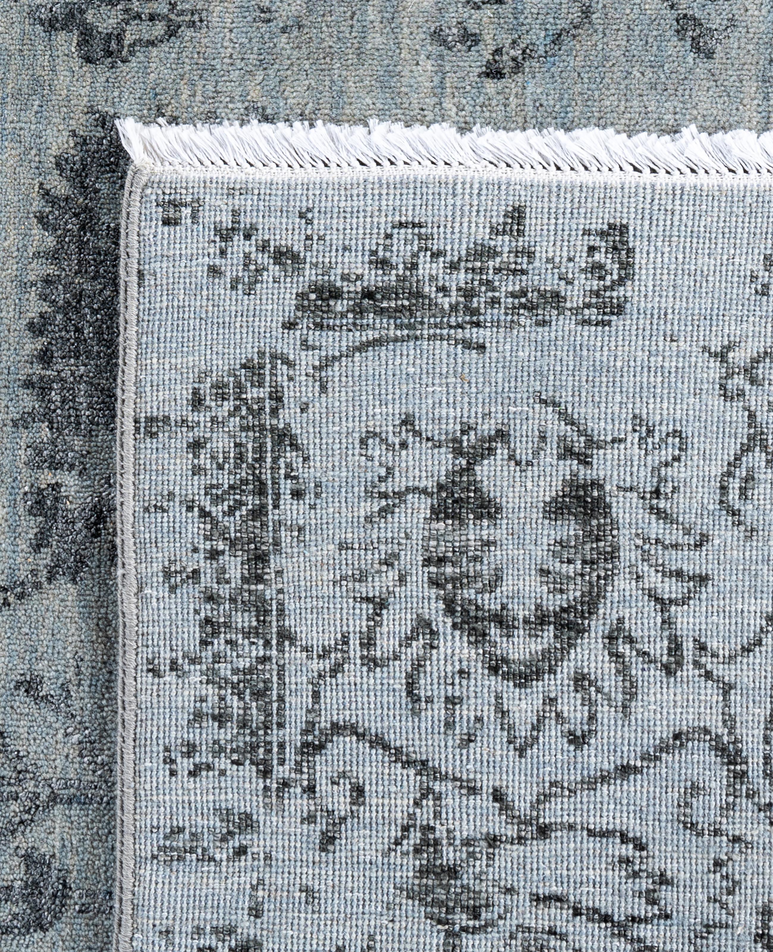 Traditional Abstract Wool, Silk Hand Knotted Gray Area Rugs 8' 0