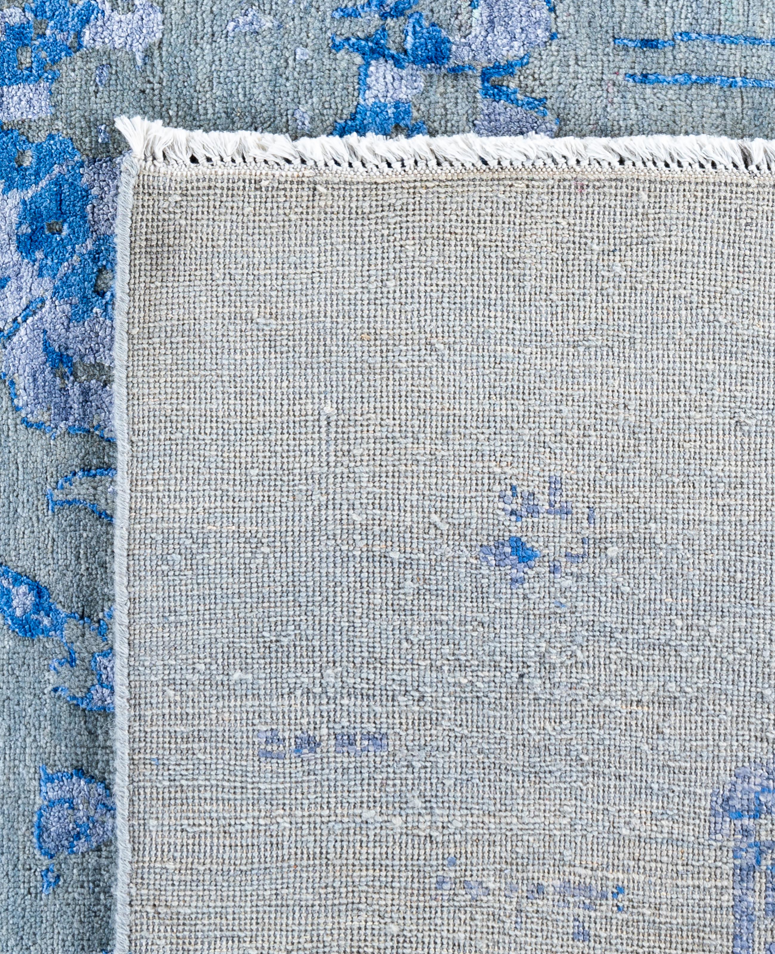 Traditional Abstract Wool, Silk Hand Knotted Gray Area Rugs 8' 0