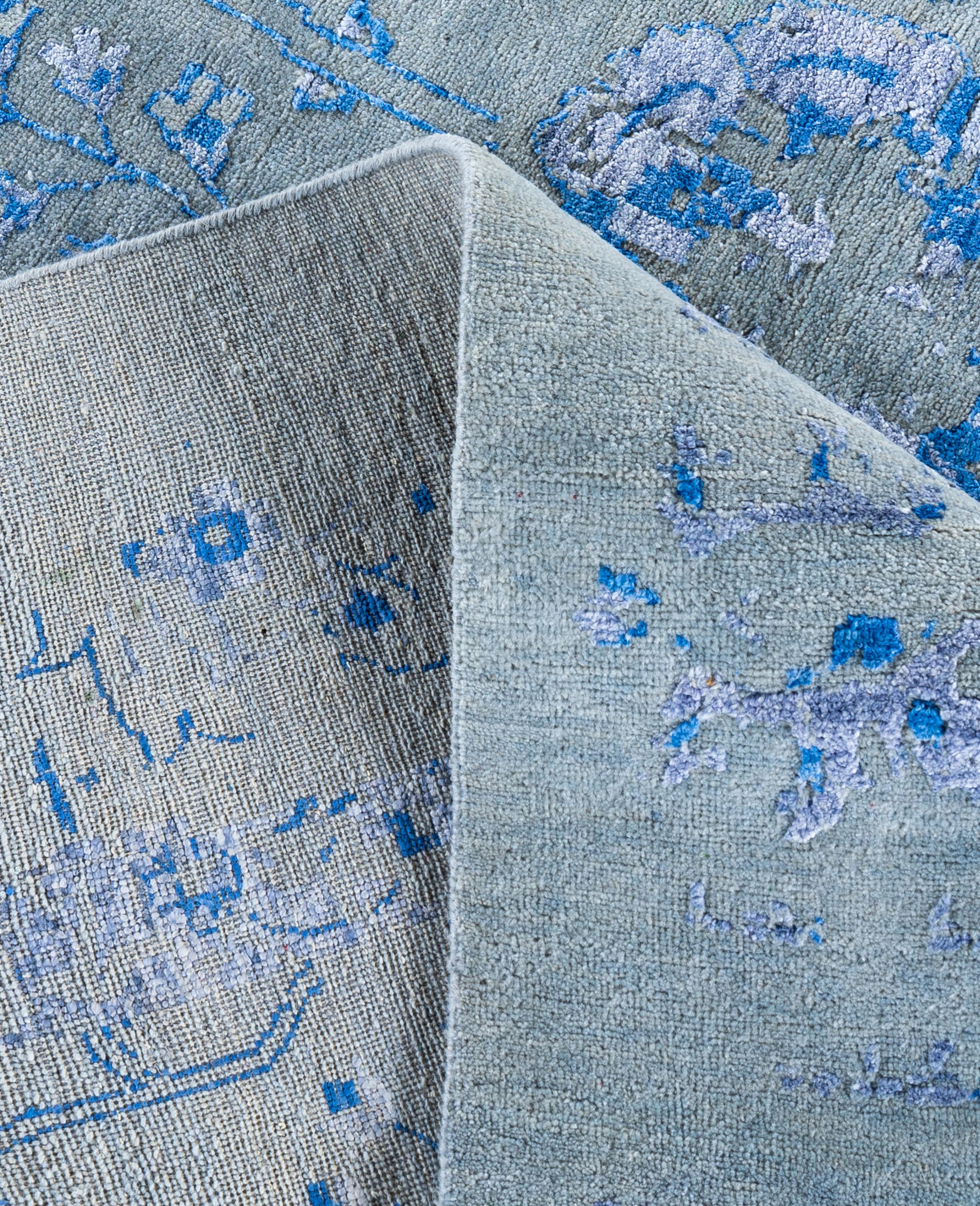 XXI secolo e contemporaneo Traditional Abstract Wool, Silk Hand Knotted Gray Area Rugs 8' 0
