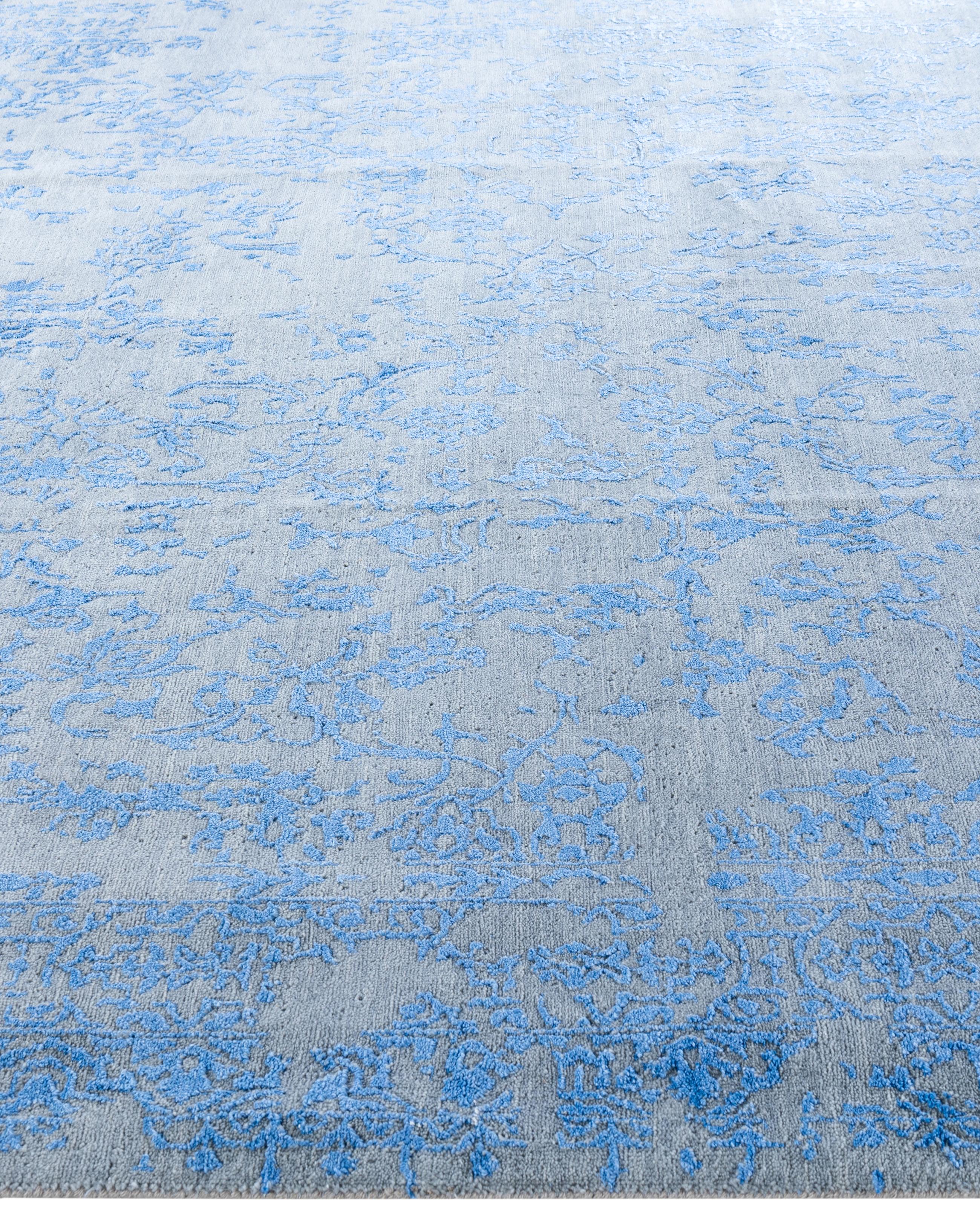Annodato a mano Traditional Abstract Wool, Silk Hand Knotted Gray Area Rugs 8' 0