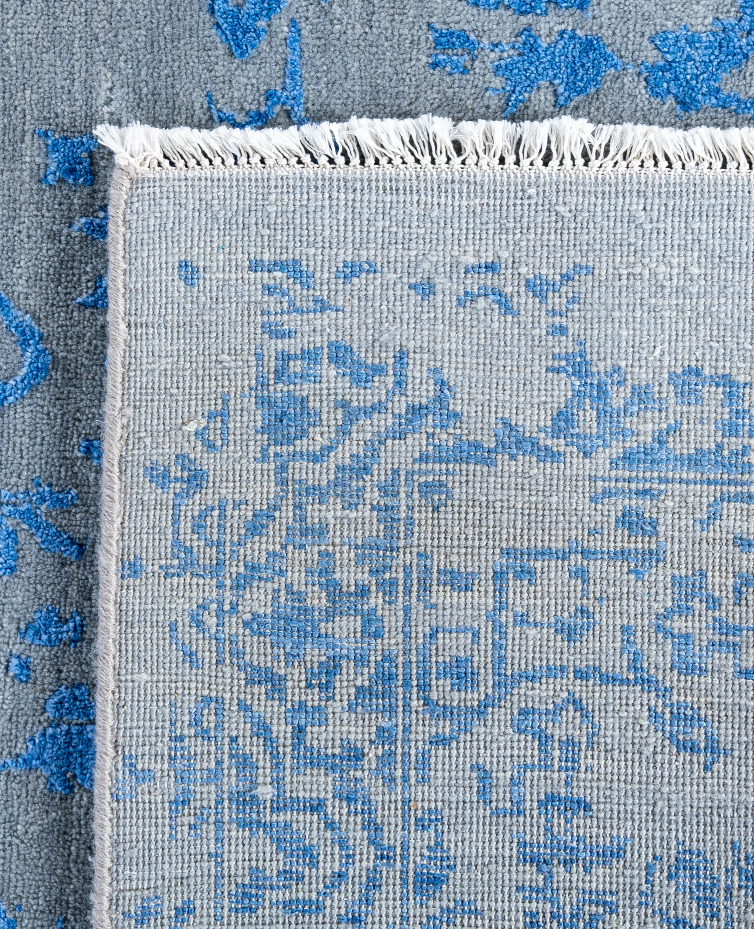 Traditional Abstract Wool, Silk Hand Knotted Gray Area Rugs 8' 0