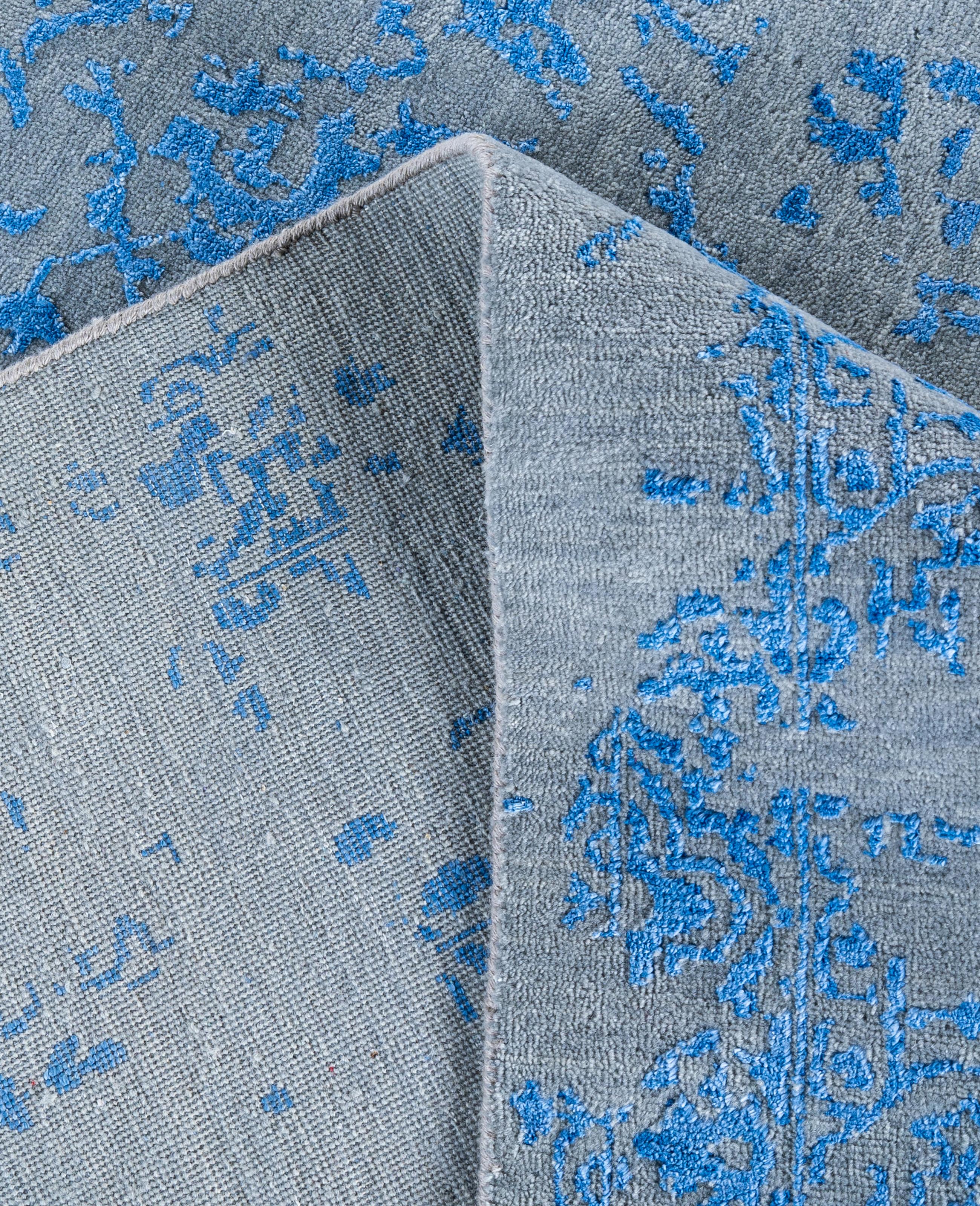 XXI secolo e contemporaneo Traditional Abstract Wool, Silk Hand Knotted Gray Area Rugs 8' 0