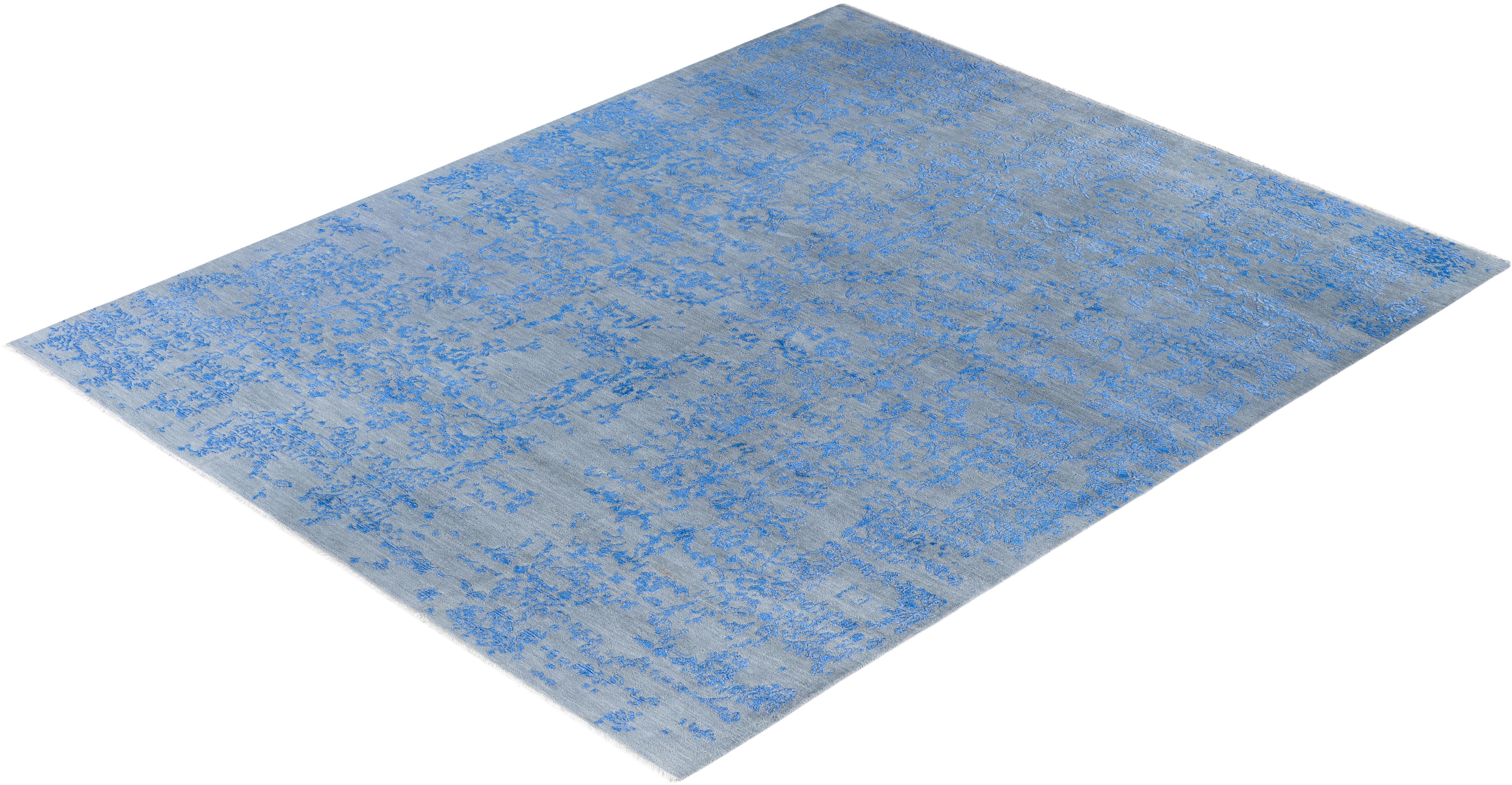 Traditional Abstract Wool, Silk Hand Knotted Gray Area Rugs 8' 0