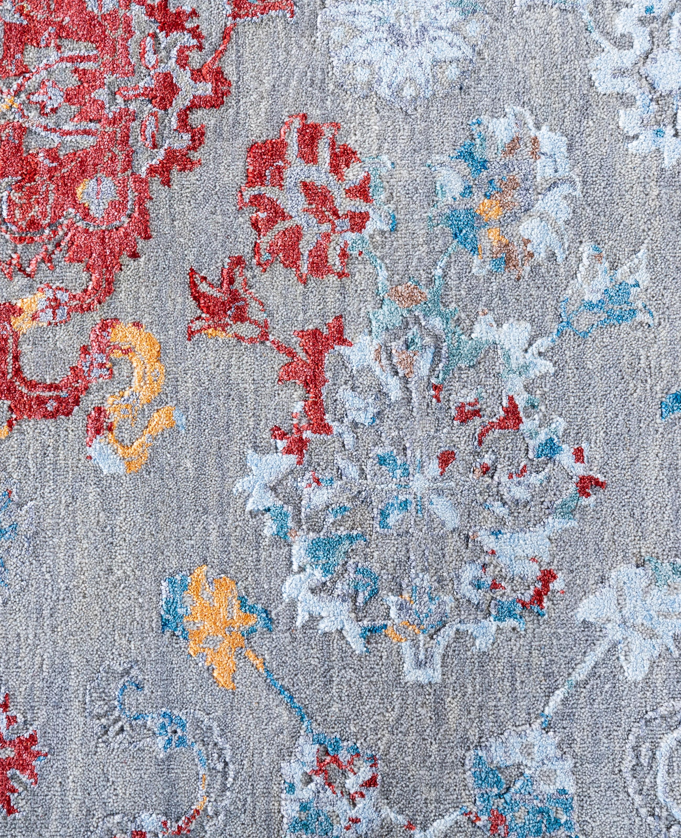 Indiano Traditional Abstract Wool, Silk Hand Knotted Gray Area Rugs 8' 1