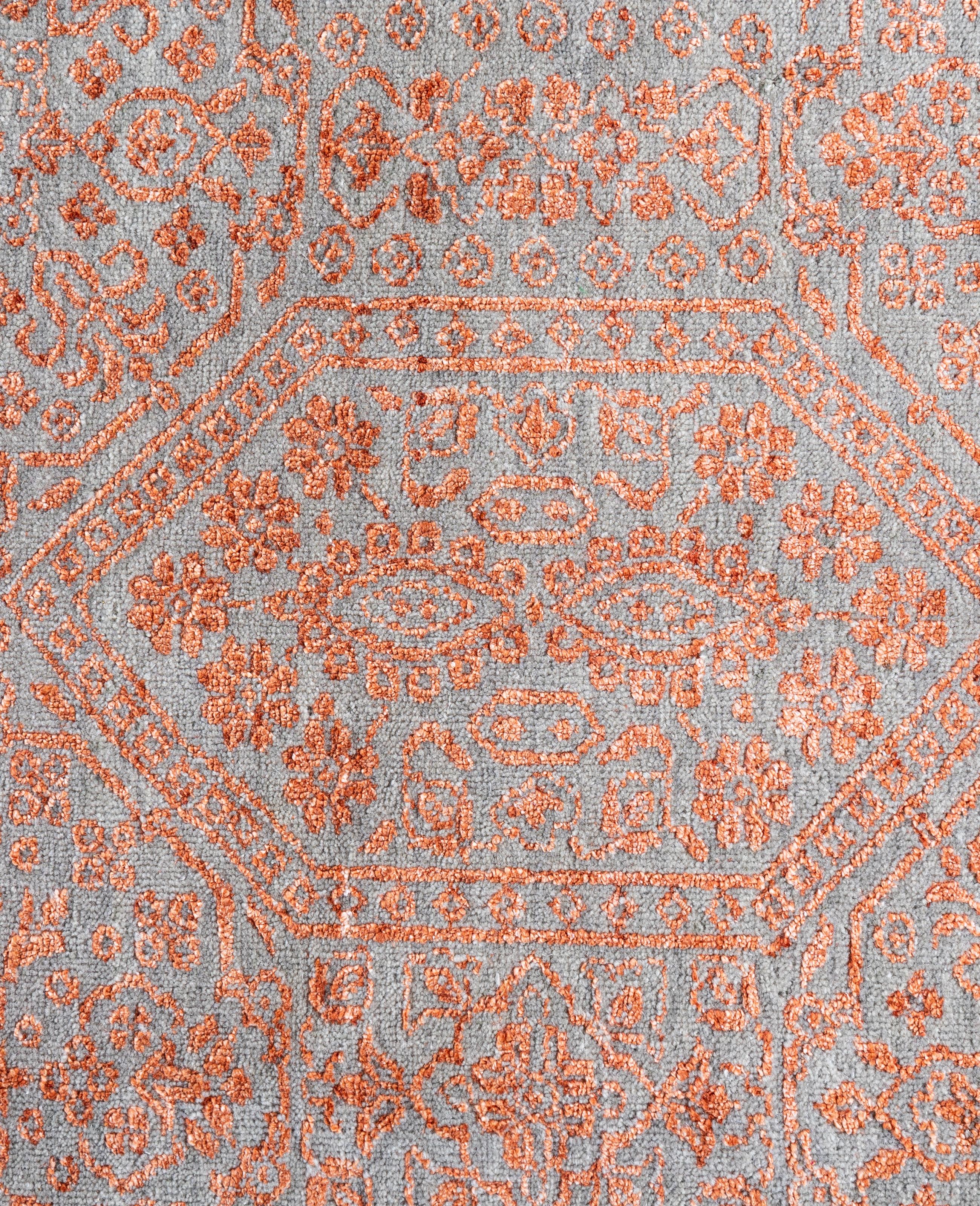 Indiano Traditional Abstract Wool, Silk Hand Knotted Gray Area Rugs 8' 1